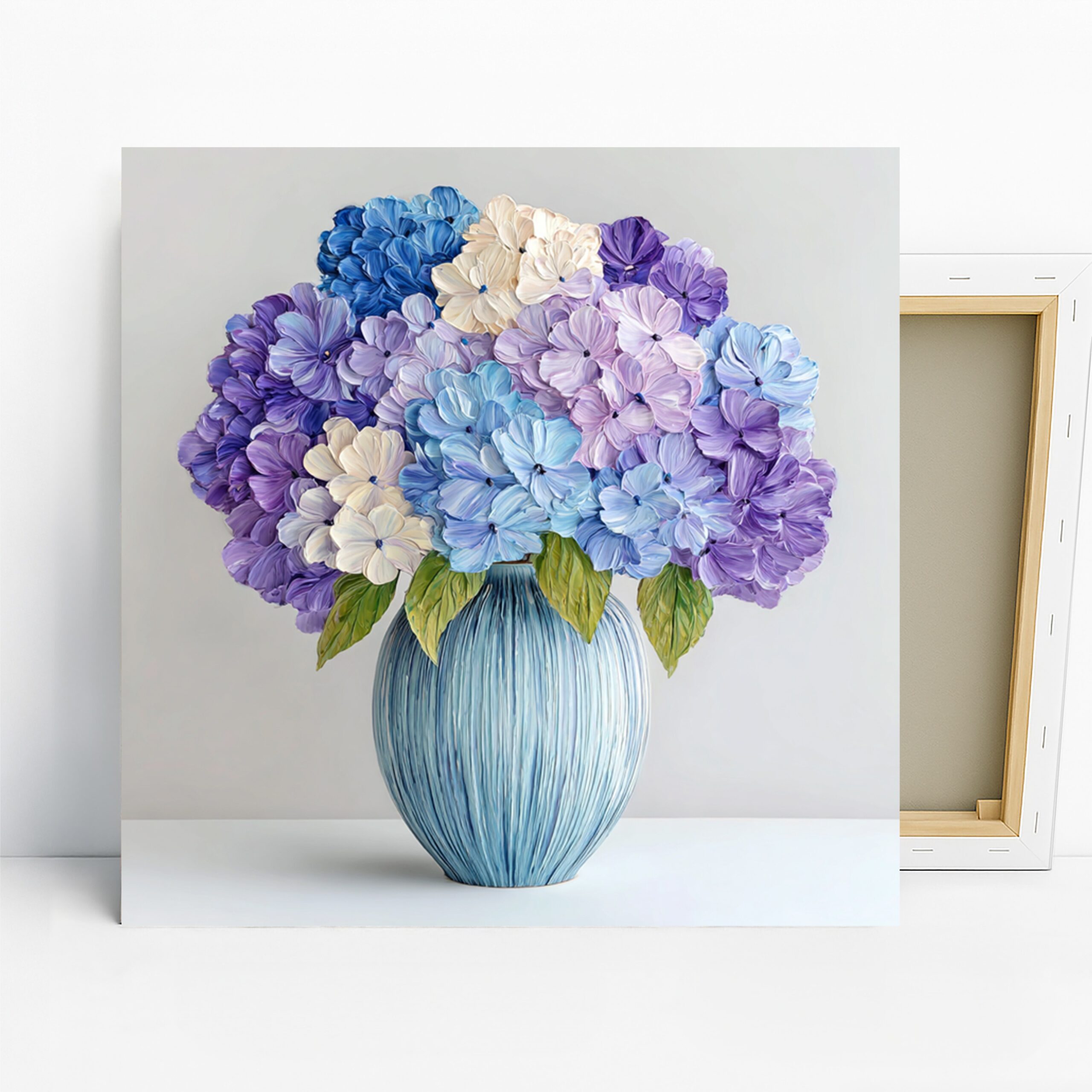 Hydrangea Bouquet Art, Canvas or Poster, Floral Contemporary Decor, Living Room Bedroom Office Wall Art, Purple Blue White Green