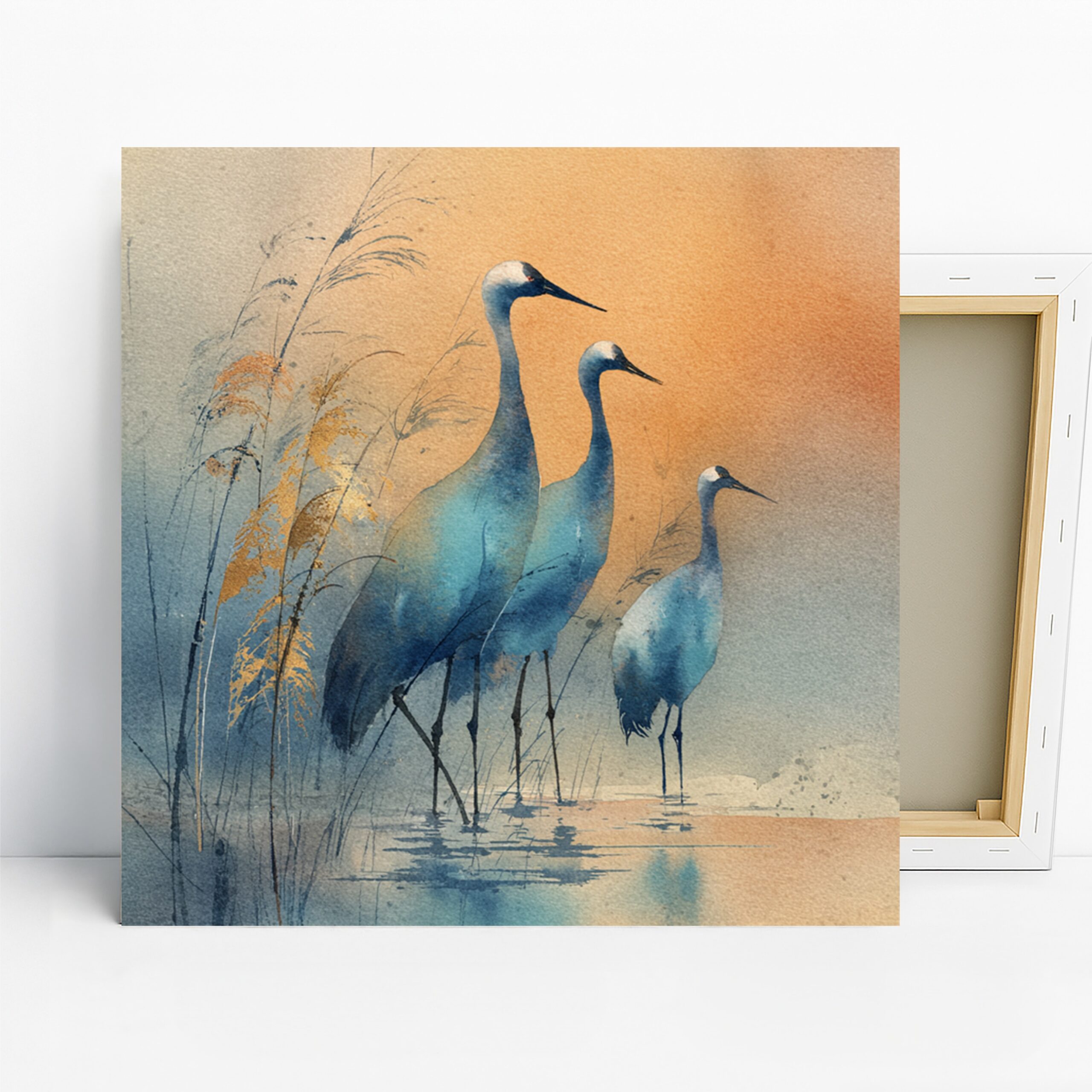 Blue Heron Art, Canvas or Poster, Nature Contemporary Decor, Living Room Bedroom Bathroom Office Wall Art, Blue Orange Grey White