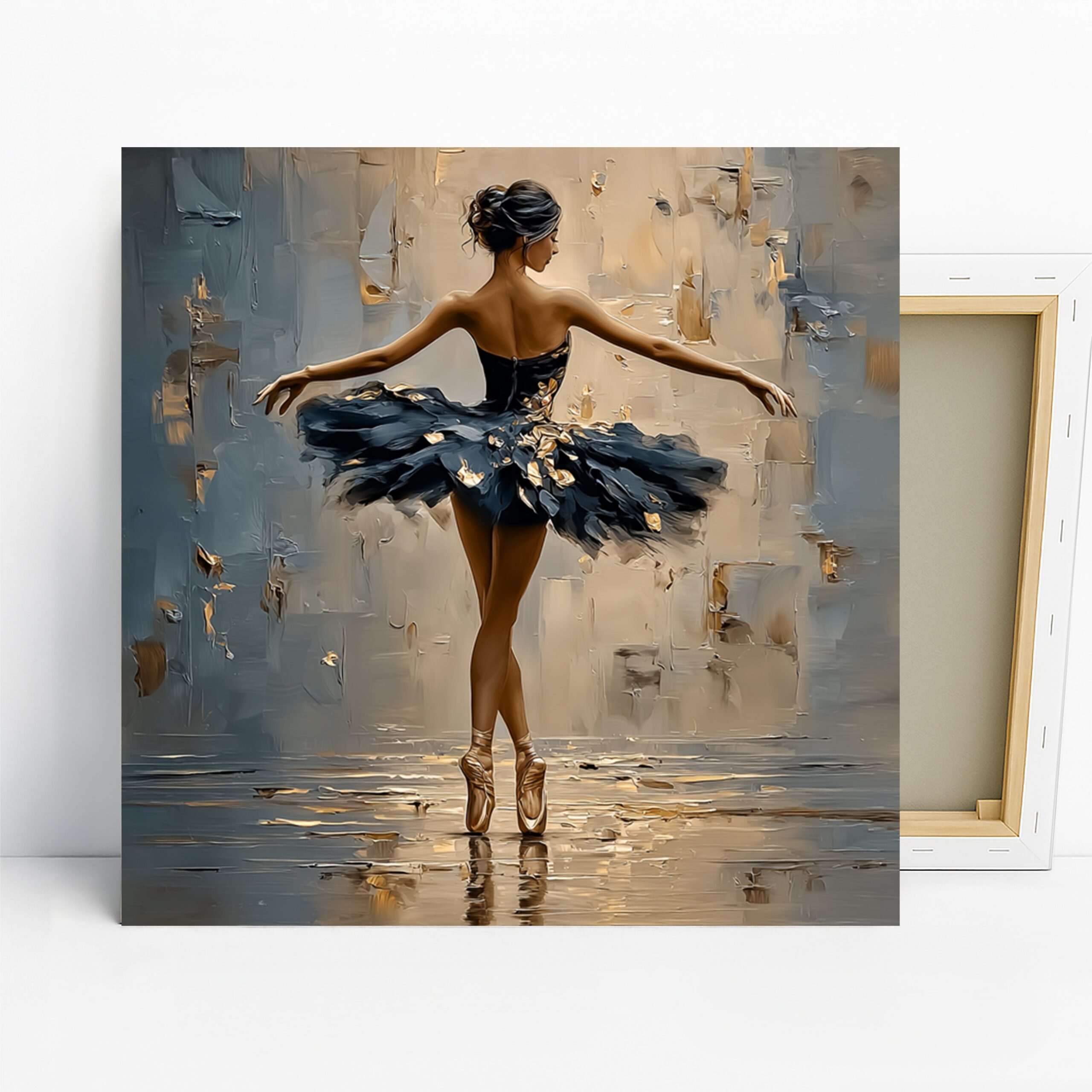Elegant Ballerina Art, Canvas or Poster, Contemporary Glam Decor, Bedroom Living Room Dance Studio Wall Art, Black Gold Blue White