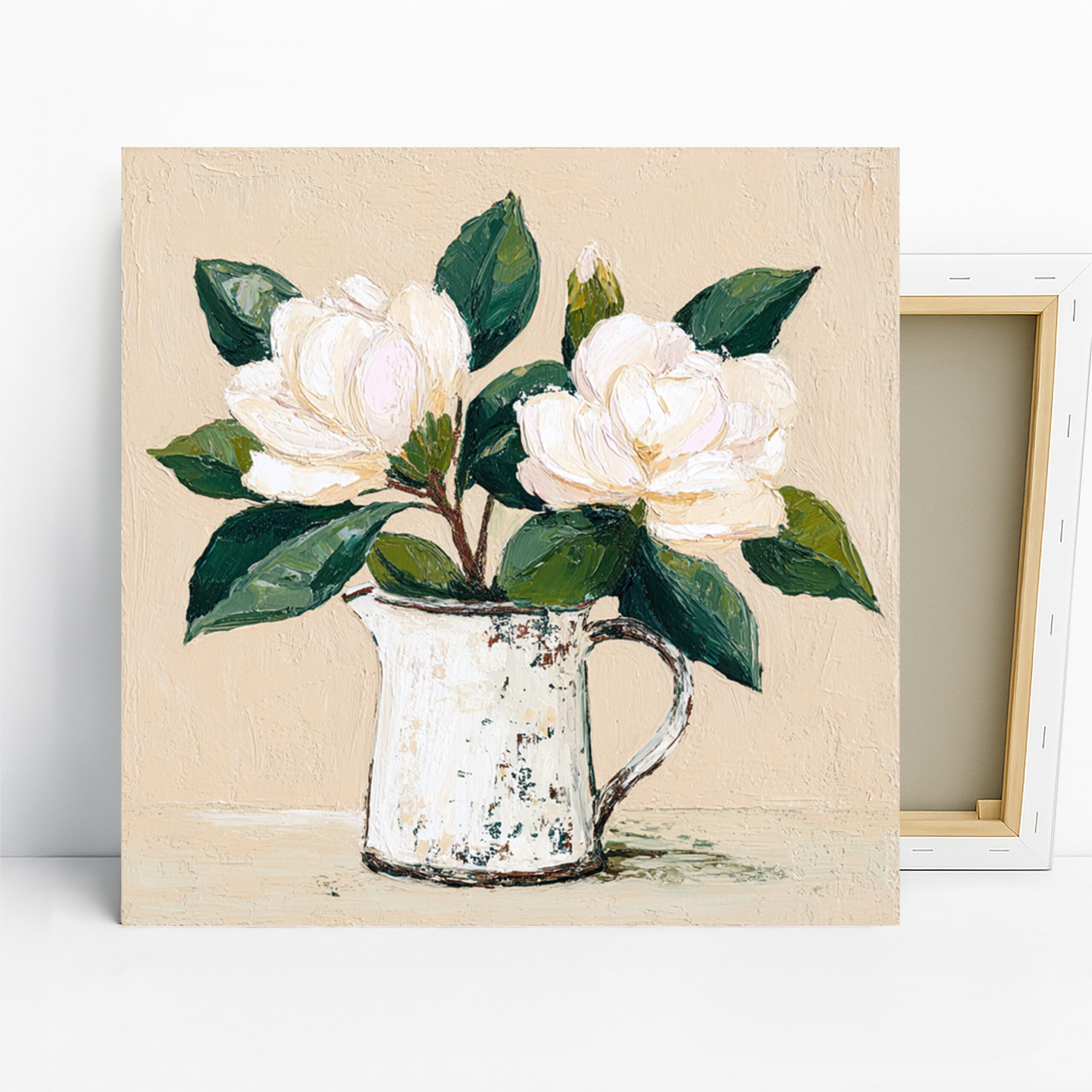 Magnolia Art, Canvas or Poster, Floral Still Life Decor, Living Room Dining Room Kitchen Wall Art, White Green and Beige