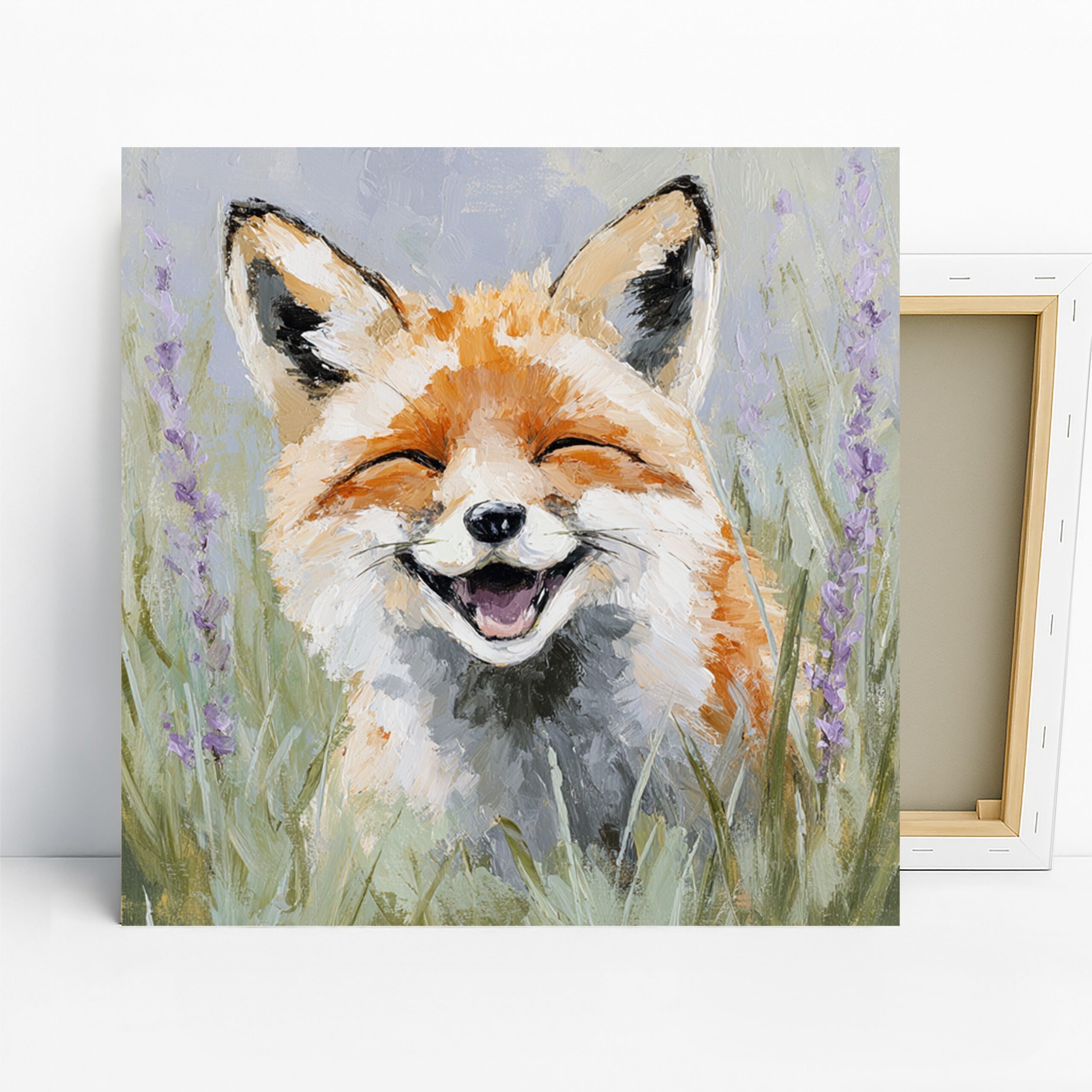 Fox Art, Canvas or Poster, Whimsical Rustic Decor, Living Room Bedroom Children’s Room Wall Art, Orange Purple White Green, Animal Lovers