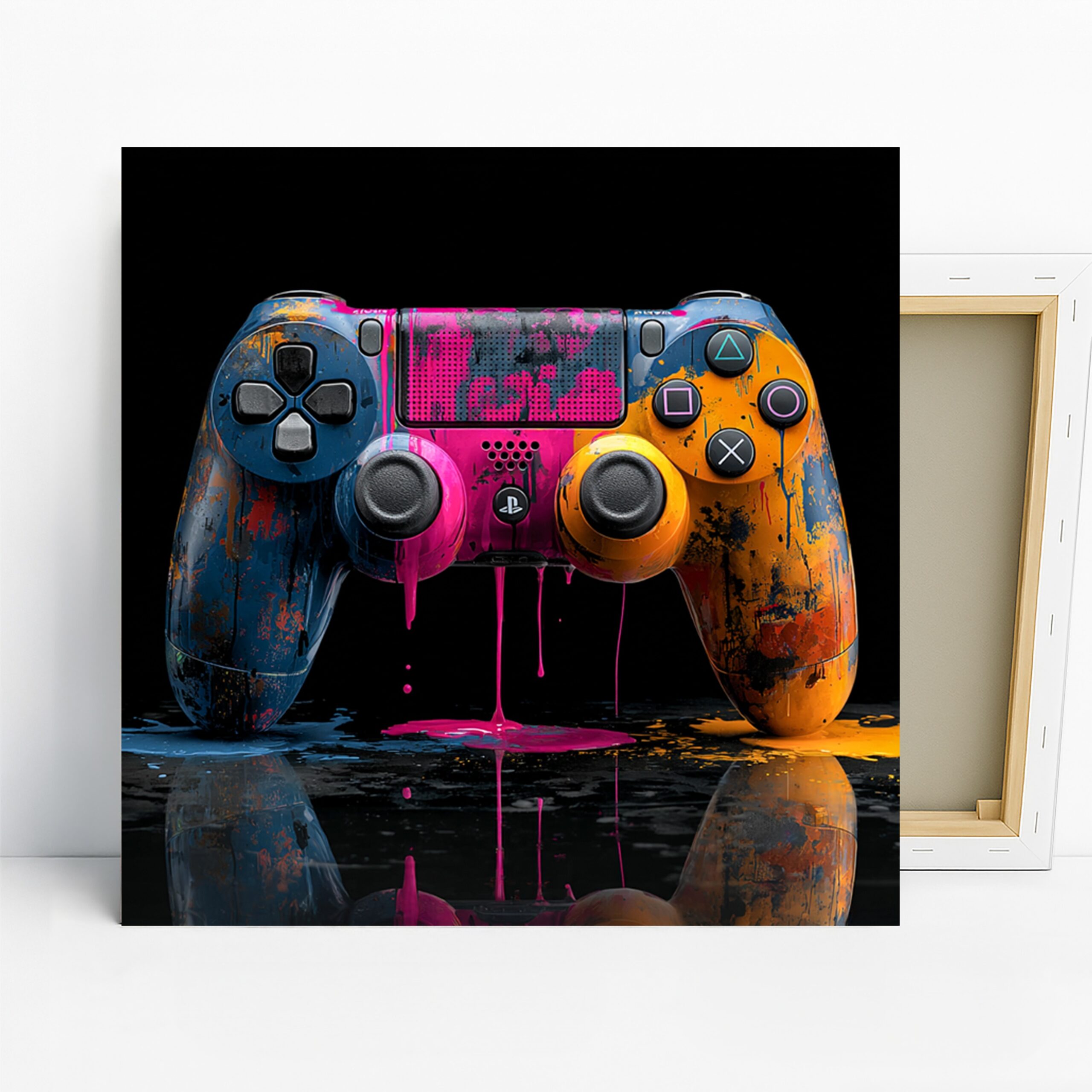 Colorful Gaming Controller Art, Canvas or Poster, Pop Art Modern Decor, Game Room Office Bedroom Wall Art, Blue Pink Orange Yellow