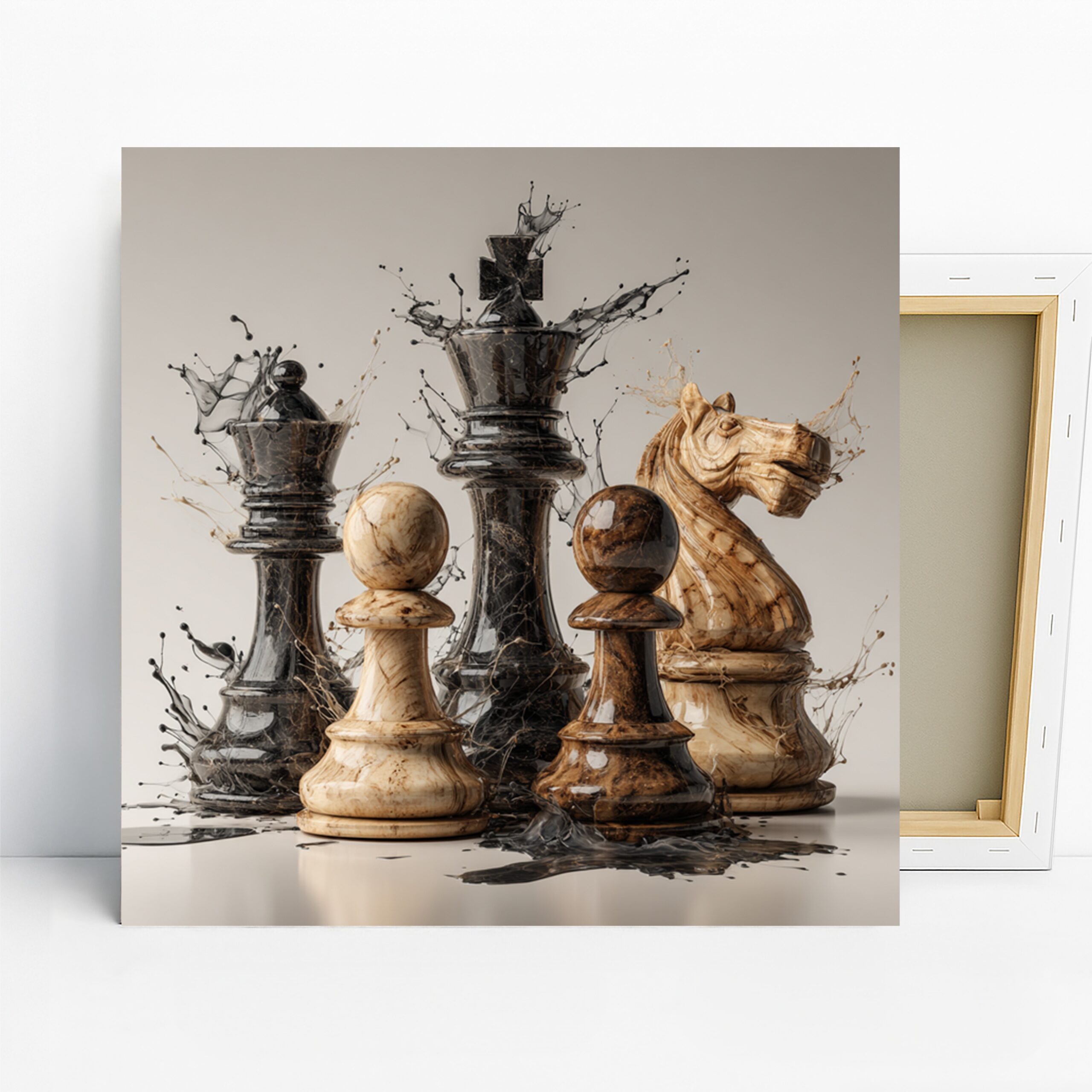 Horse Chess Art, Canvas or Poster, Contemporary Minimalist Decor, Office Game Room Living Room Wall Art, Black White Brown Beige