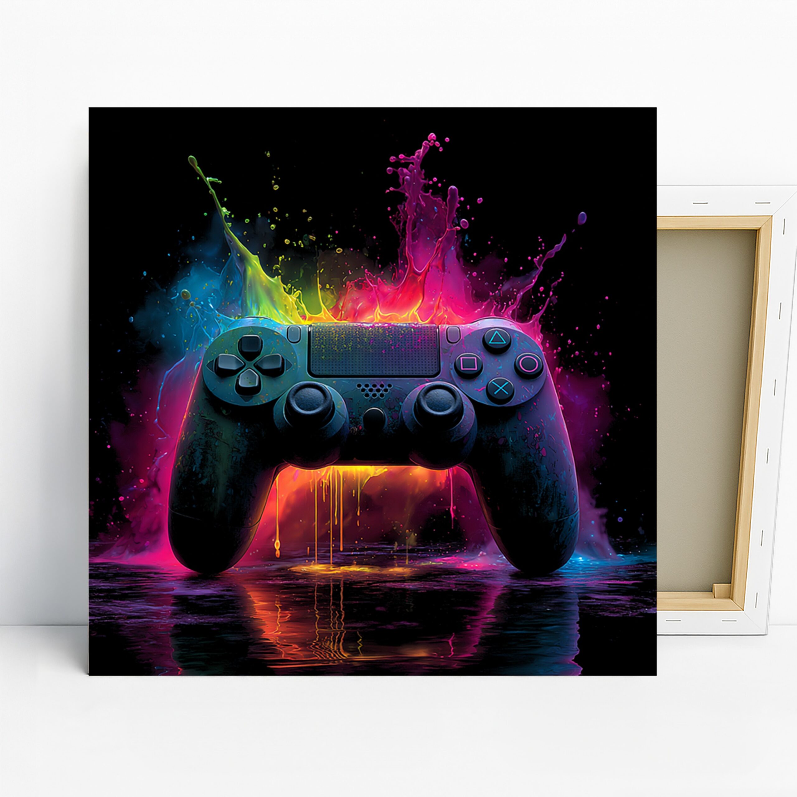 Vibrant Gaming Controller Art, Canvas or Poster, Pop Art Modern Decor, Game Room Living Room Office Wall Art, Pink Blue Yellow Purple