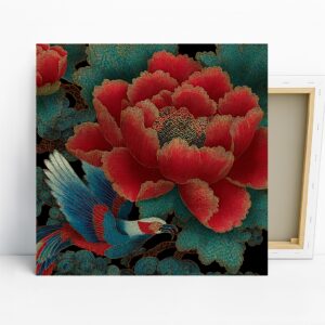 Red Peony Bird Art