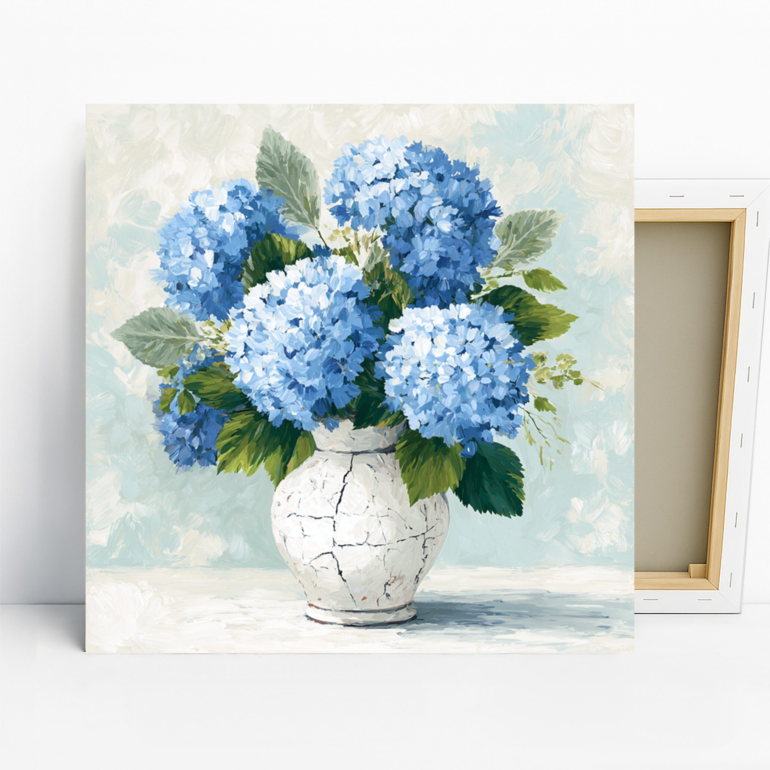Blue Hydrangea Art, Canvas or Poster, Classic Floral Farmhouse Decor, Living Room Bedroom Dining Bathroom Wall Art, Blue Green White