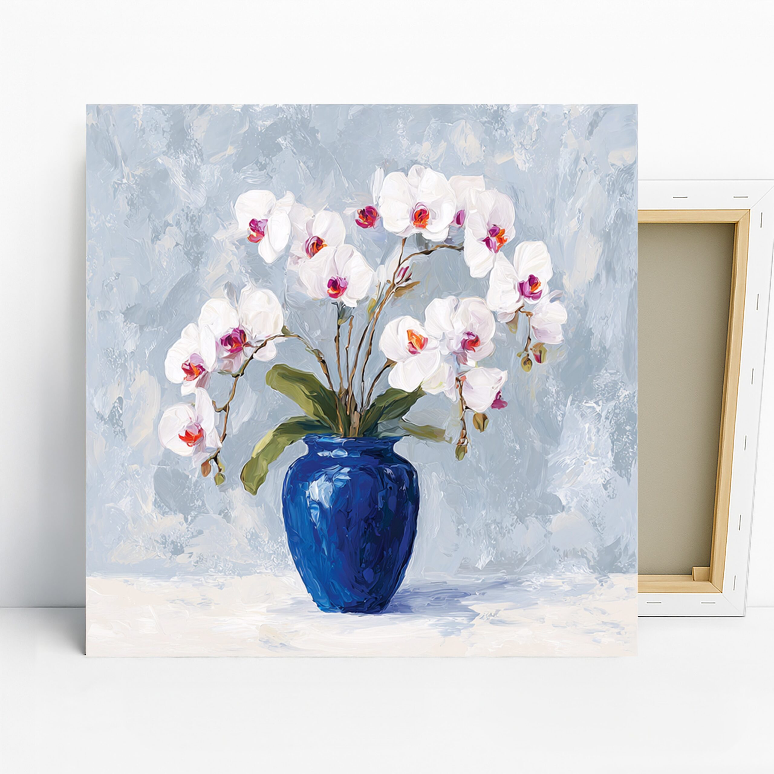 Orchid Vase Art, Canvas or Poster, Floral Contemporary Decor, Living Room Bedroom Office Wall Art, White Blue Green Pink