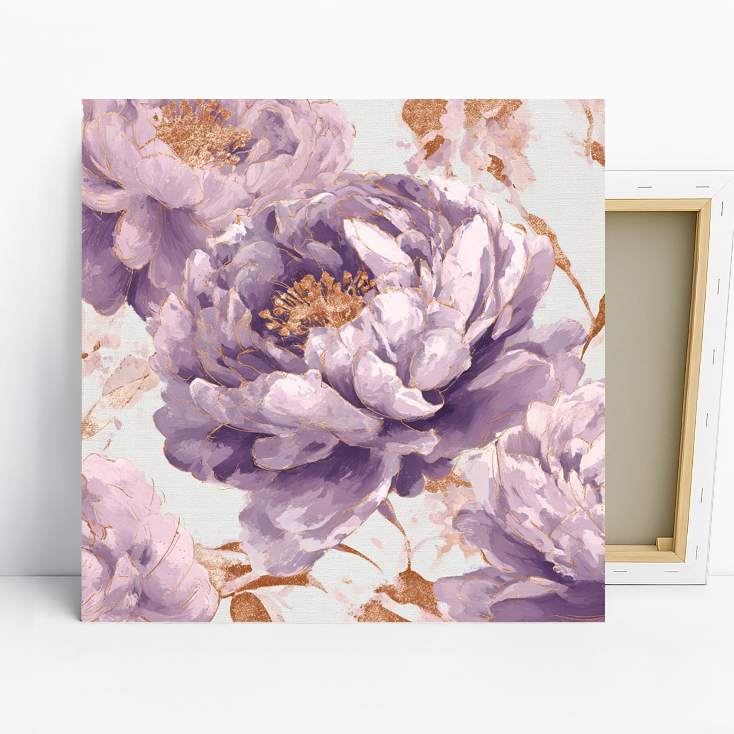 Lavender Peony Art, Canvas or Poster, Floral Vintage Decor, Bedroom Living Room Office Wall Art, Purple Gold Pink White