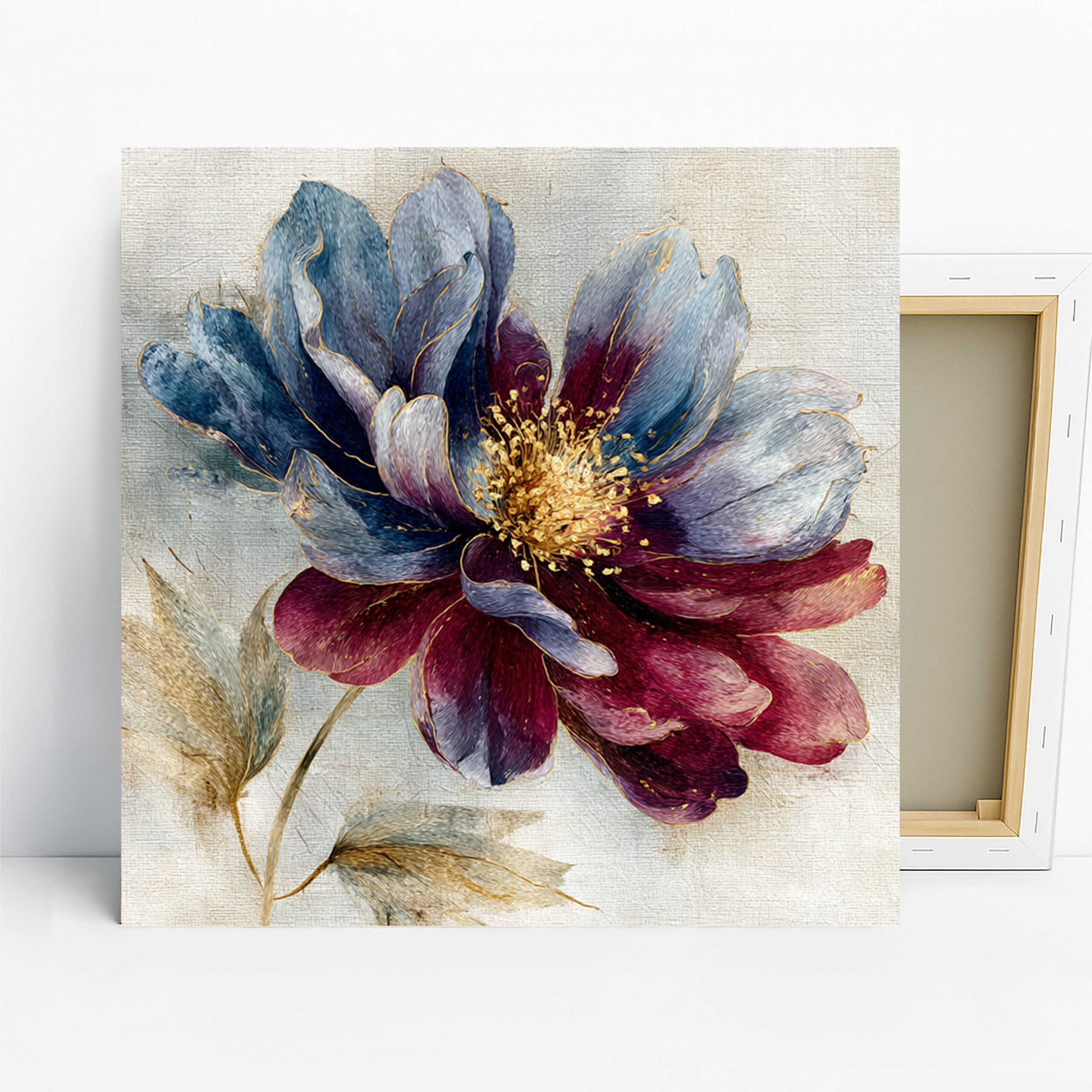 Elegant Blue Peony Art, Canvas or Poster, Floral Contemporary Decor, Living Room Bedroom Dining Office Wall Art, Blue Purple Gold Burgundy