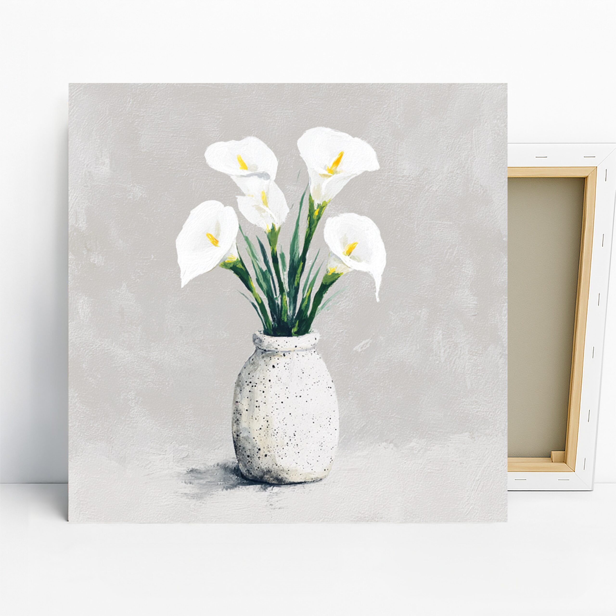 Calla Lily Art, Canvas or Poster, Floral Contemporary Decor, Living Room Bedroom Bathroom Office Wall Art, White Green Grey Home Decor