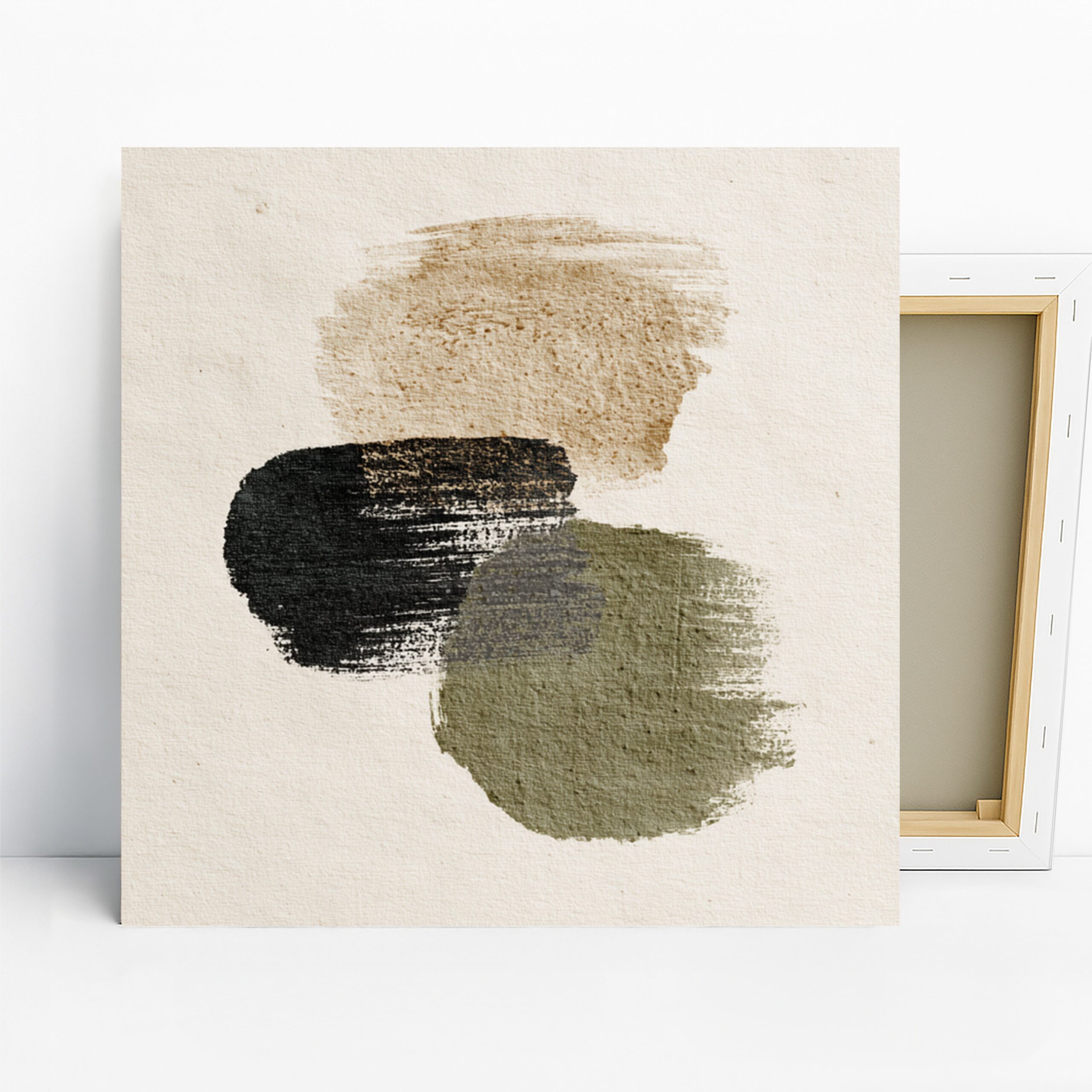 Earthy Brushstrokes Art, Canvas or Poster, Abstract Contemporary Decor, Living Room Office Bedroom Bathroom Wall Art,Black Beige Green White