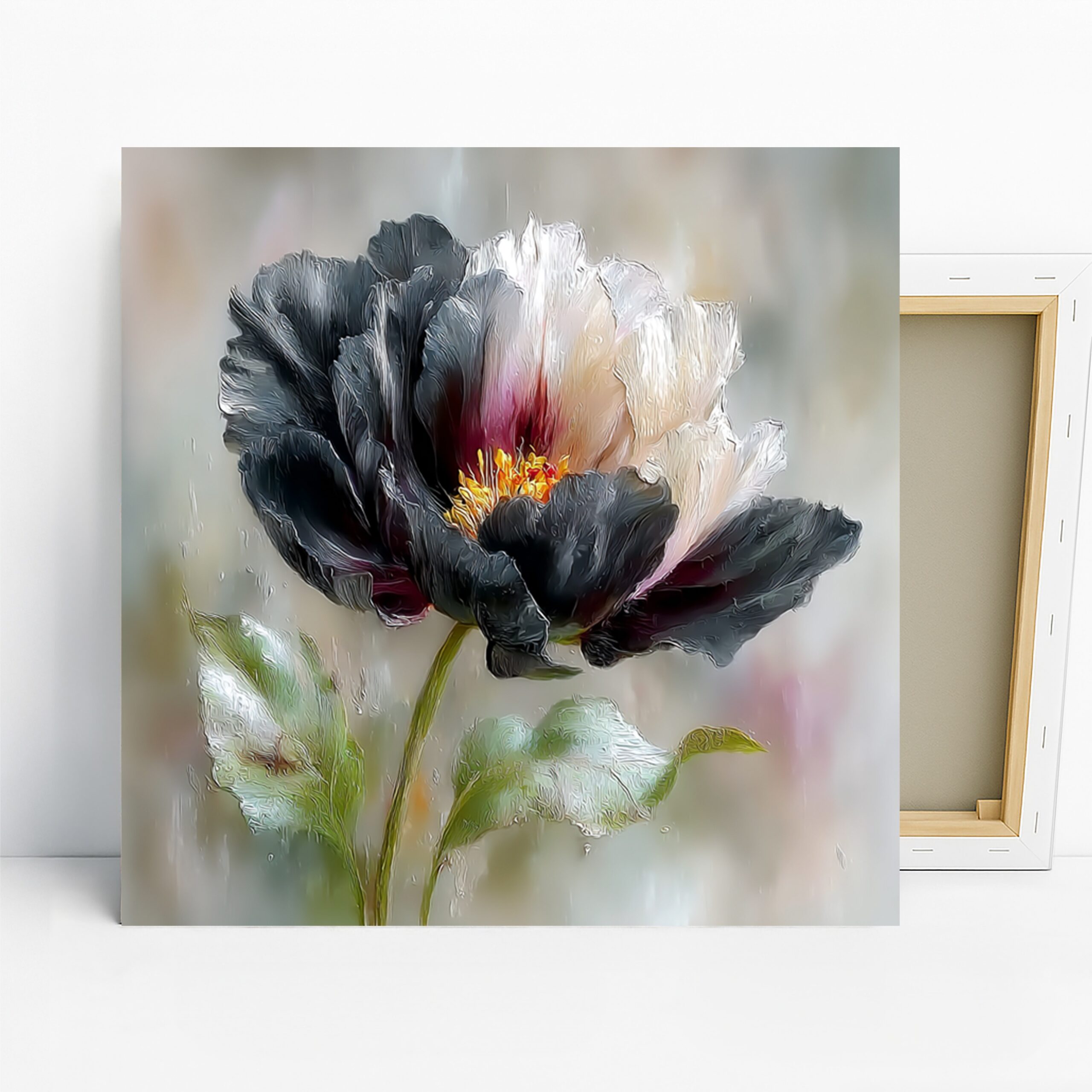 Dramatic Poppy Art, Canvas or Poster, Floral Contemporary Decor, Living Room Bedroom Office Wall Art, Black White Red Yellow