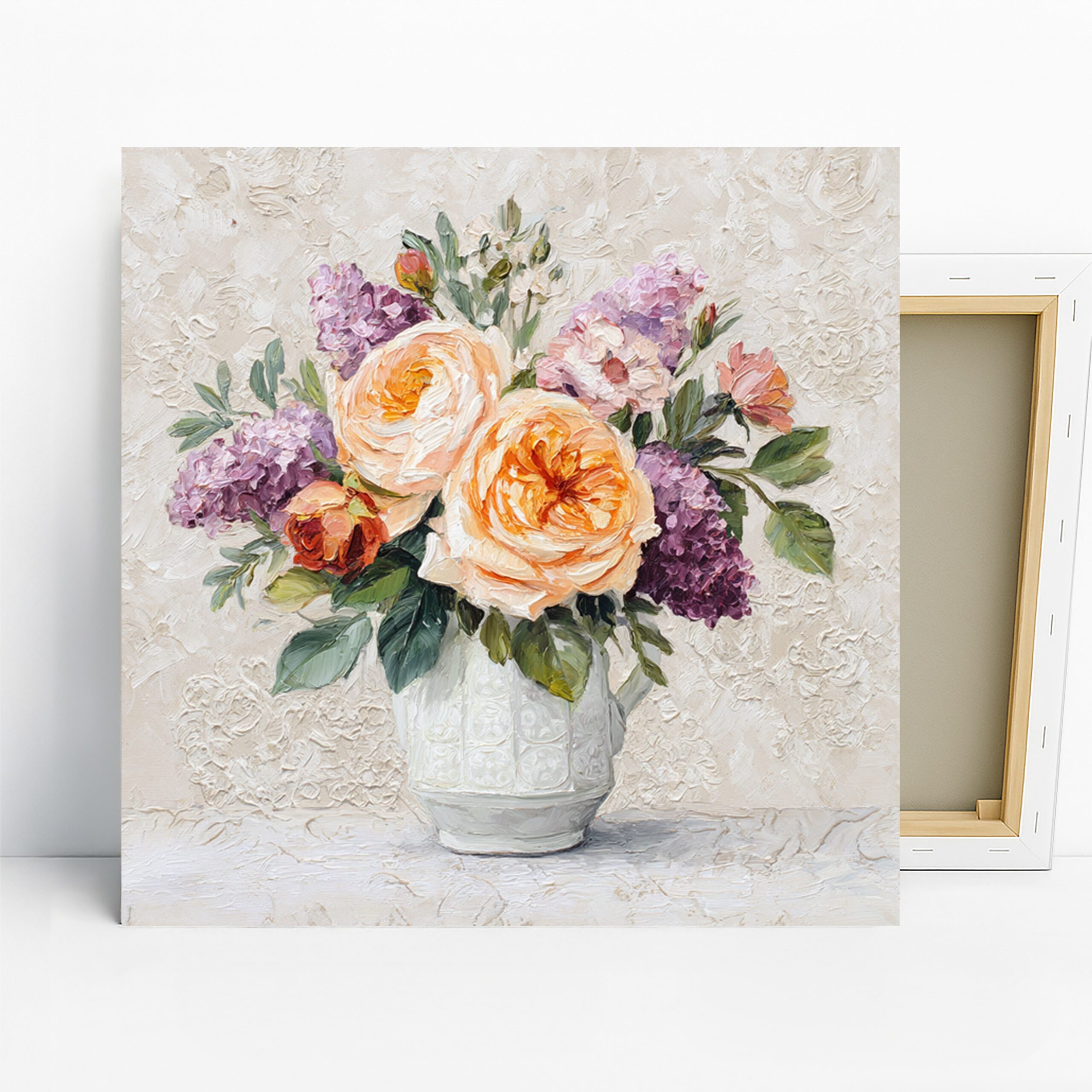 Vintage Rose Bouquet Art, Canvas or Poster, Floral Classic Decor, Living Room Bedroom Dining Room Wall Art, Orange Purple Green Pink