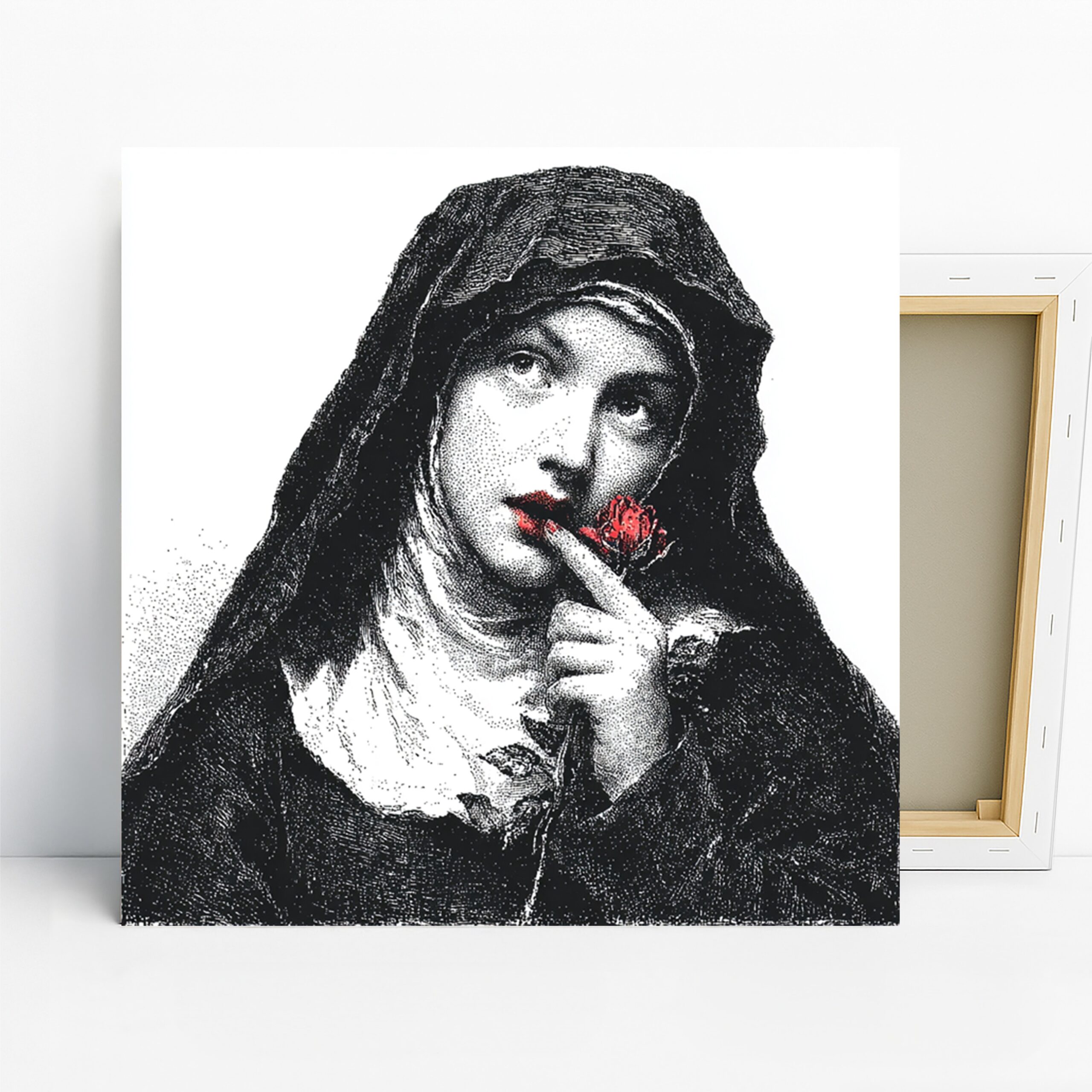 Red Rose Portrait Art, Canvas or Poster, Classic Vintage Decor, Bedroom Living Room Library Office Wall Art, Black White and Red