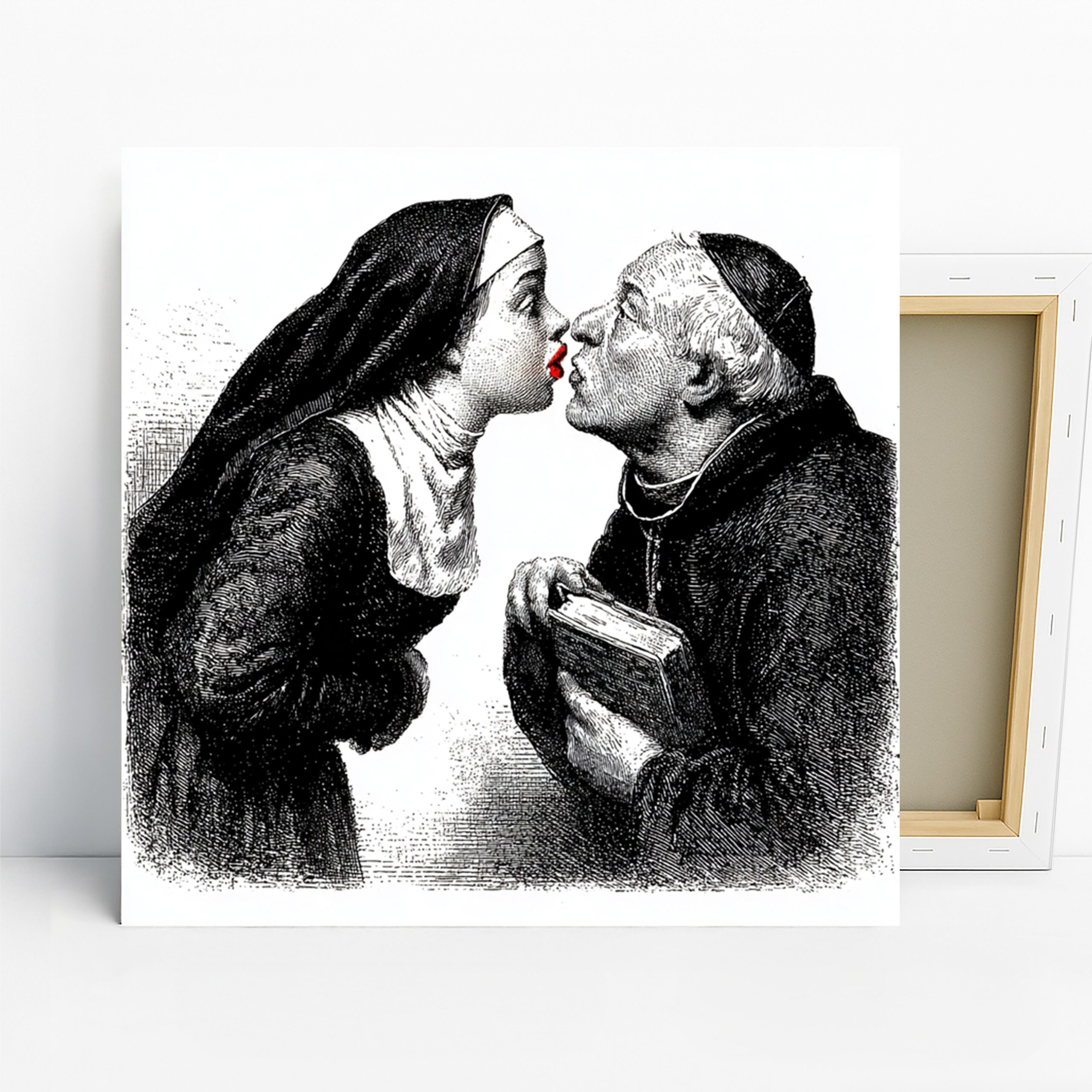 Forbidden Kiss Art, Canvas or Poster, Classic Vintage Gothic Decor, Library Office Bedroom Living Room Wall Art, Black White Red