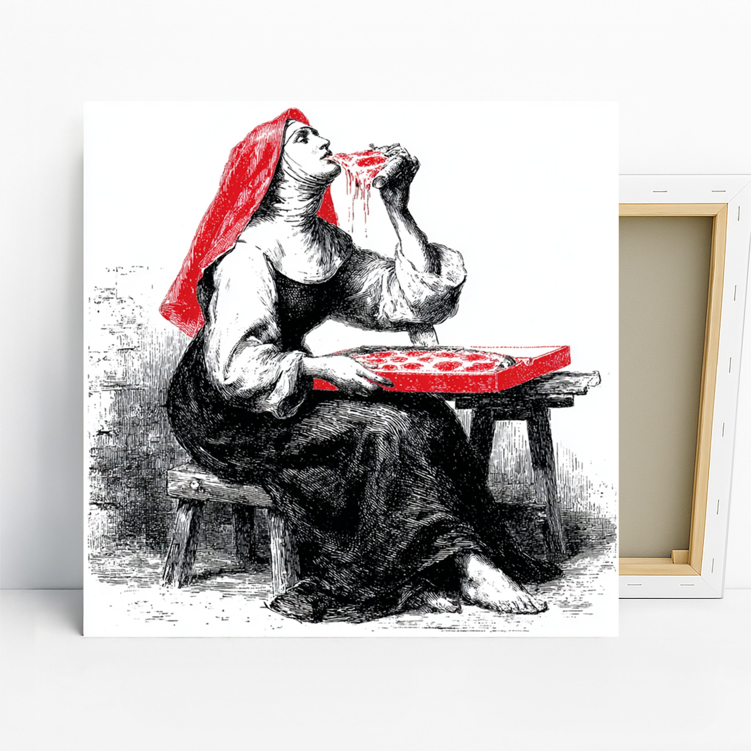 Pizza Passion Art, Canvas or Poster, Classic Vintage Rustic Decor, Kitchen Dining Room Living Room Wall Art, Red Black White