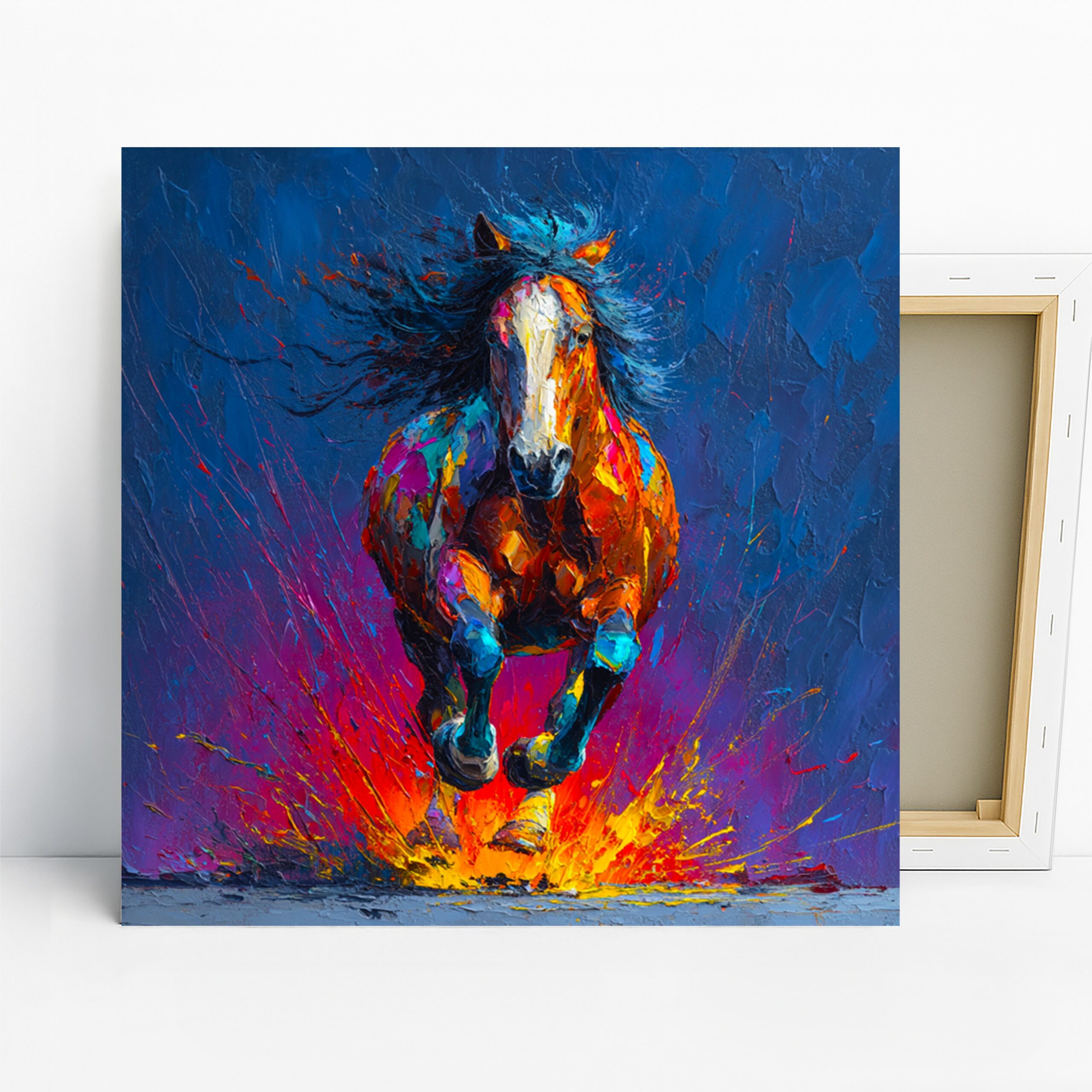 Horse Art, Canvas or Poster, Contemporary Eclectic Decor, Living Room Bedroom Office Game Room Wall Art, Blue Red Orange Purple