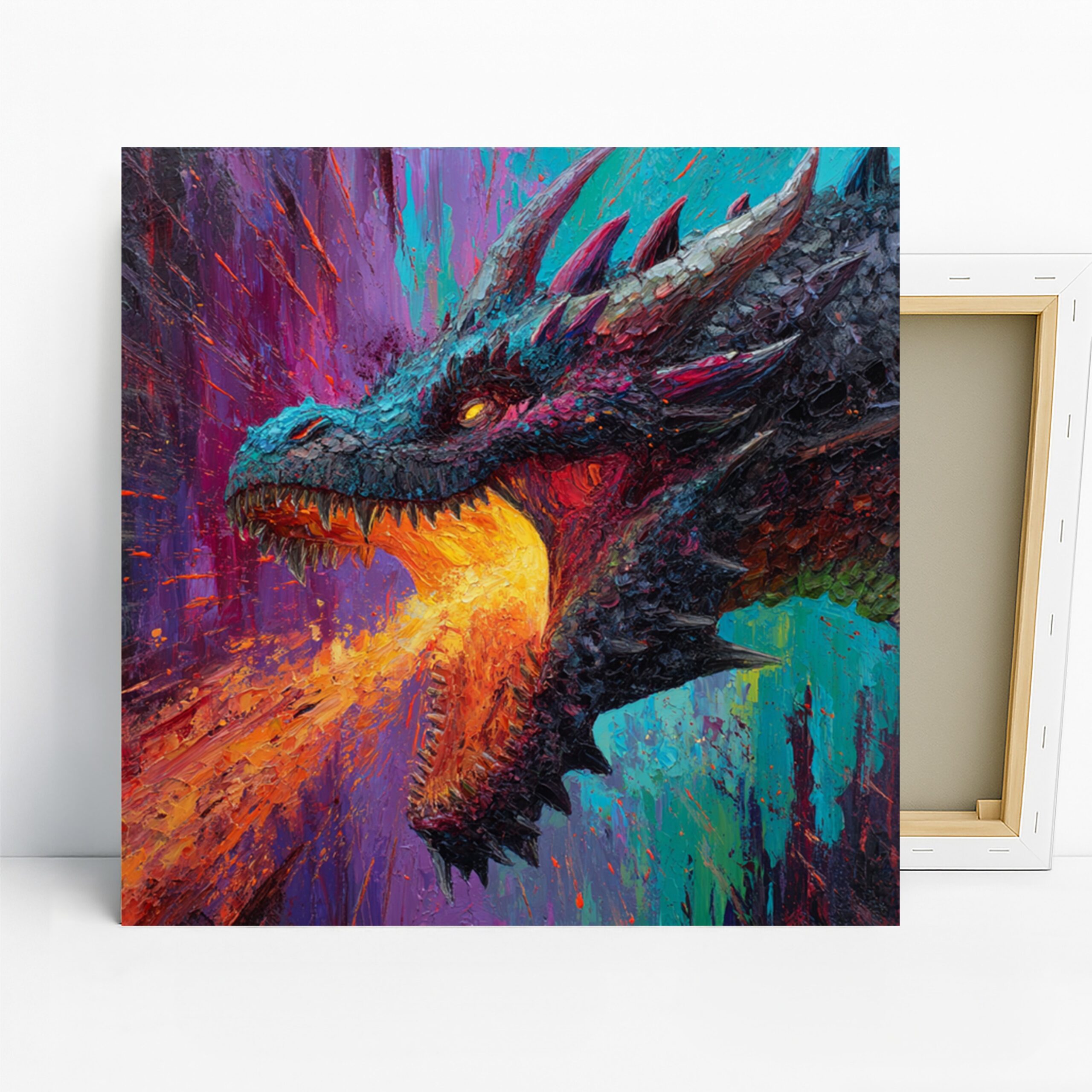 Dragon Art, Canvas or Poster, Surrealism Fantasy Modern Decor, Living Room Game Room Office Bedroom Wall Art, Turquoise Purple Orange Black