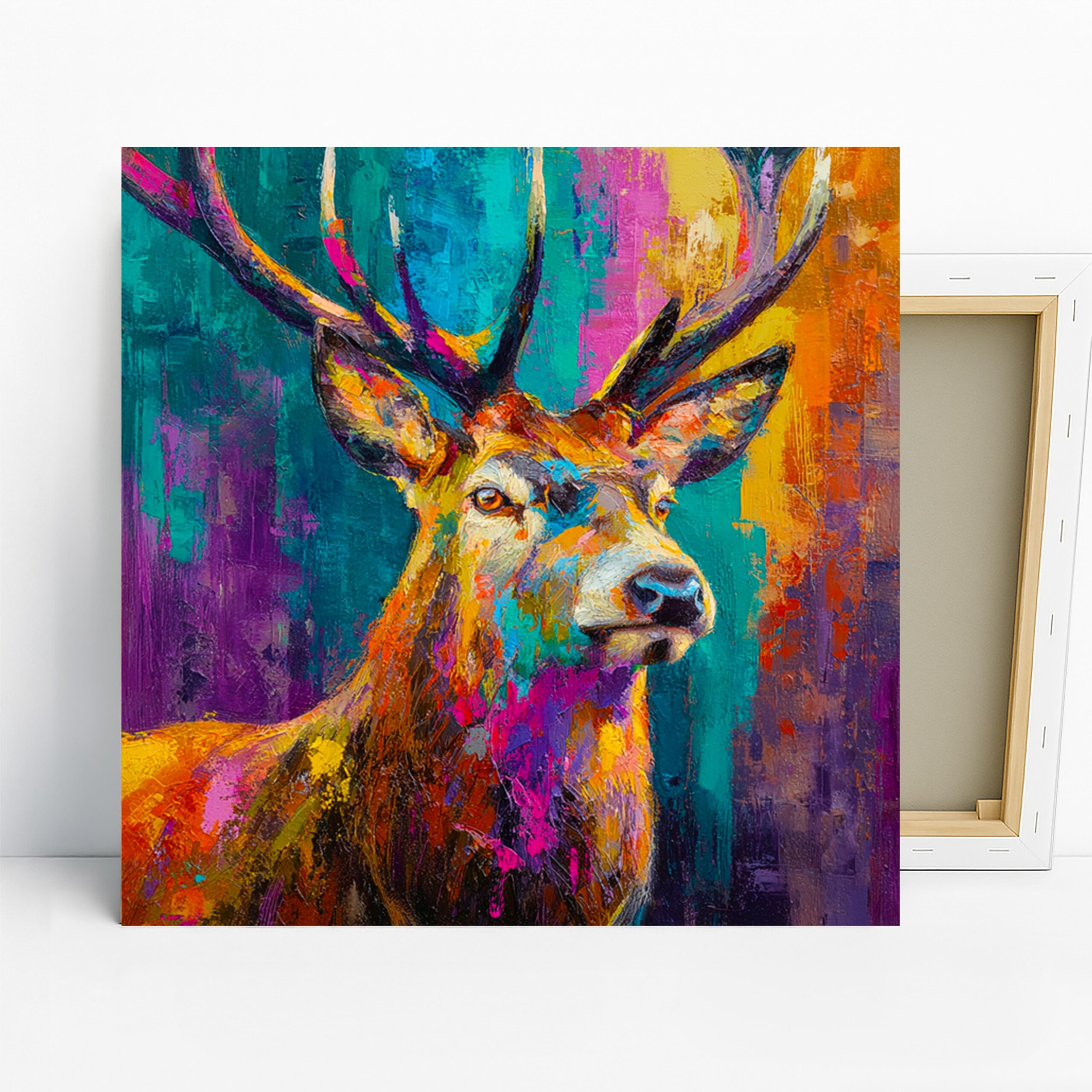 Colorful Deer Art, Canvas or Poster, Contemporary Whimsical Decor, Living Room Bedroom Office Dining Room Wall Art,Teal Orange Purple Yellow