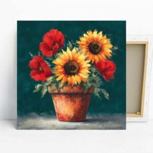 Sunflower and Poppy Bouquet Art