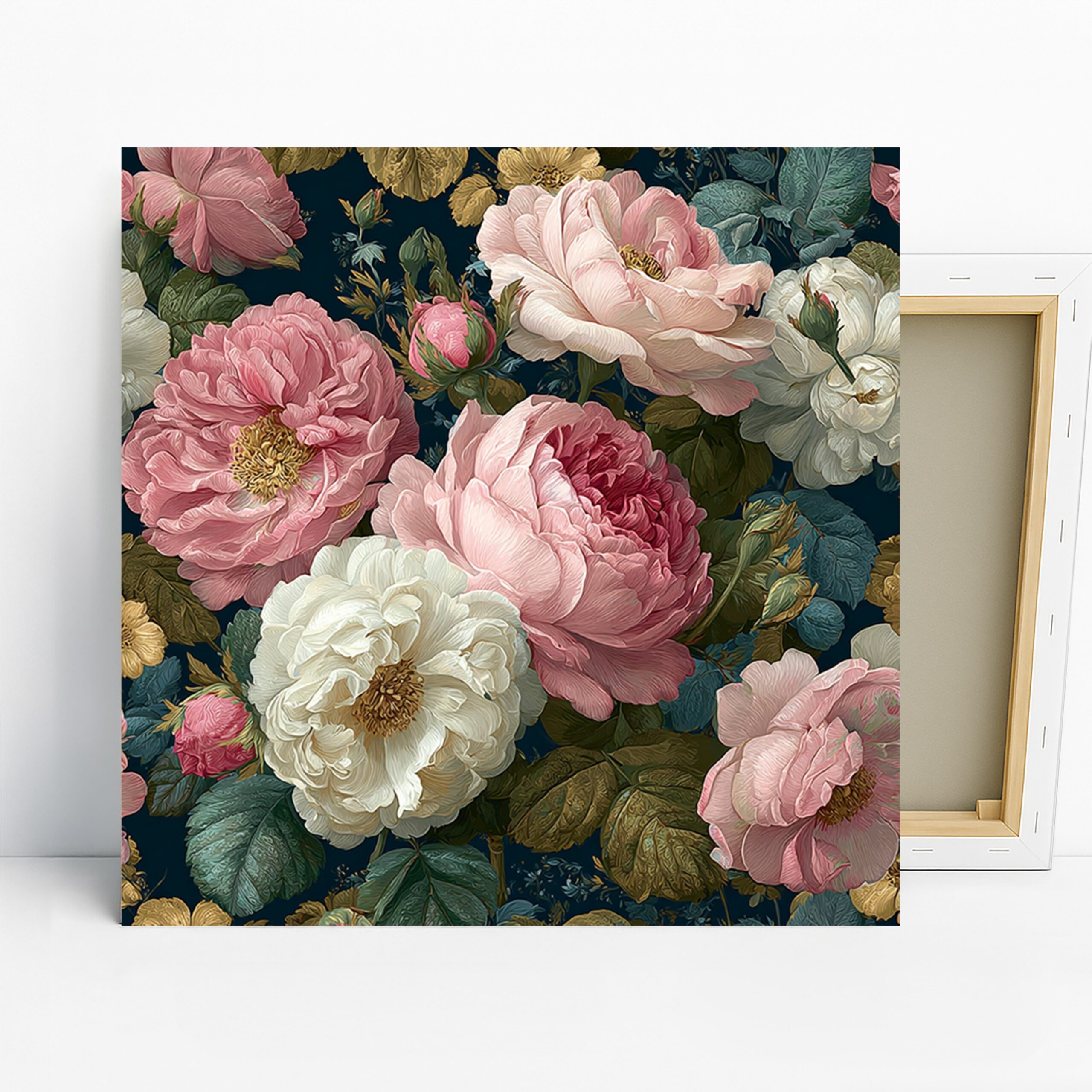 Lush Peony Bouquet Art, Canvas or Poster, Floral Vintage Decor, Bedroom Dining Room Living Room Wall Art, Pink White Green, Flower Wall Art