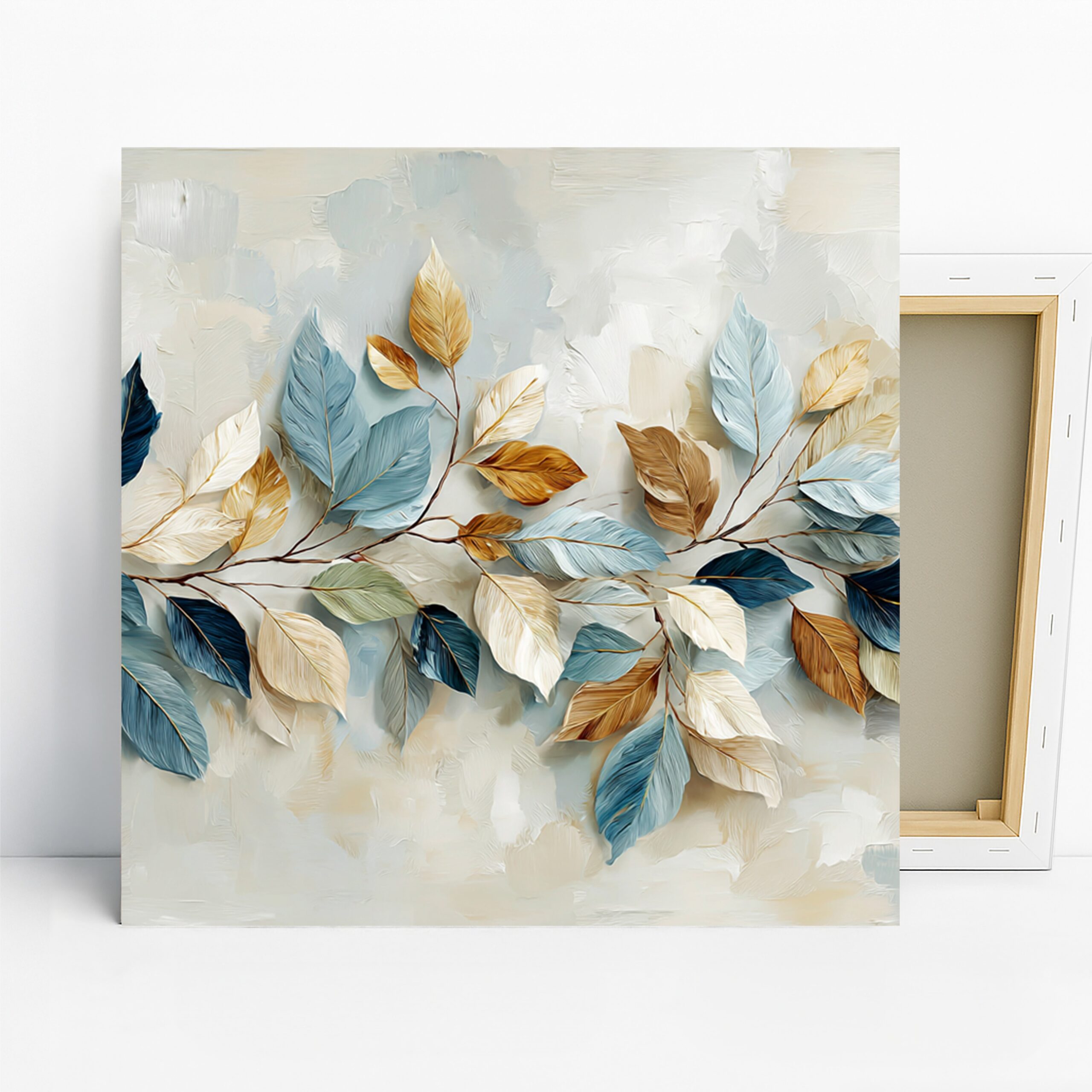 Feather Art, Canvas or Poster, Nature Contemporary Decor, Living Room Bedroom Office Dining Room Wall Art, Blue Gold White