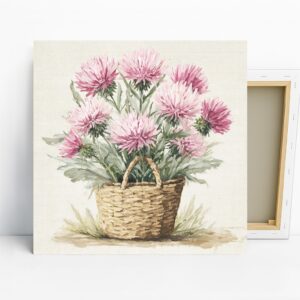 Pink Thistle Basket Art