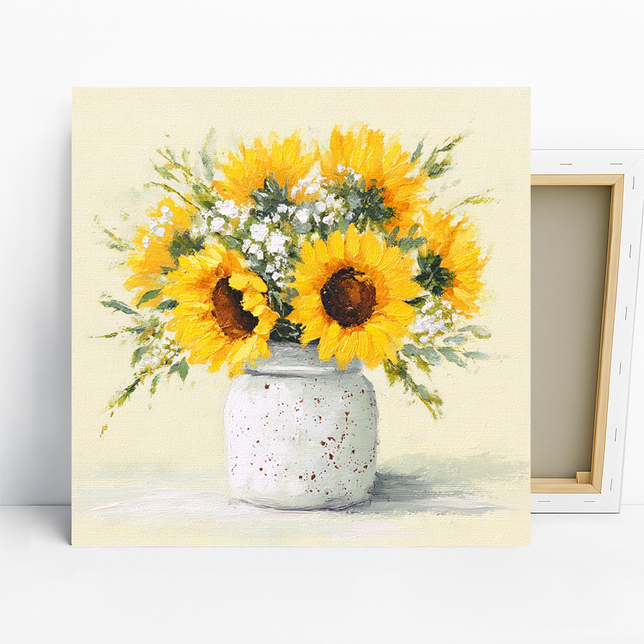 Sunflower Bouquet Art, Canvas or Poster, Floral Rustic Decor, Living Room Dining Room Kitchen Wall Art, Yellow Green White, Farmhouse Decor
