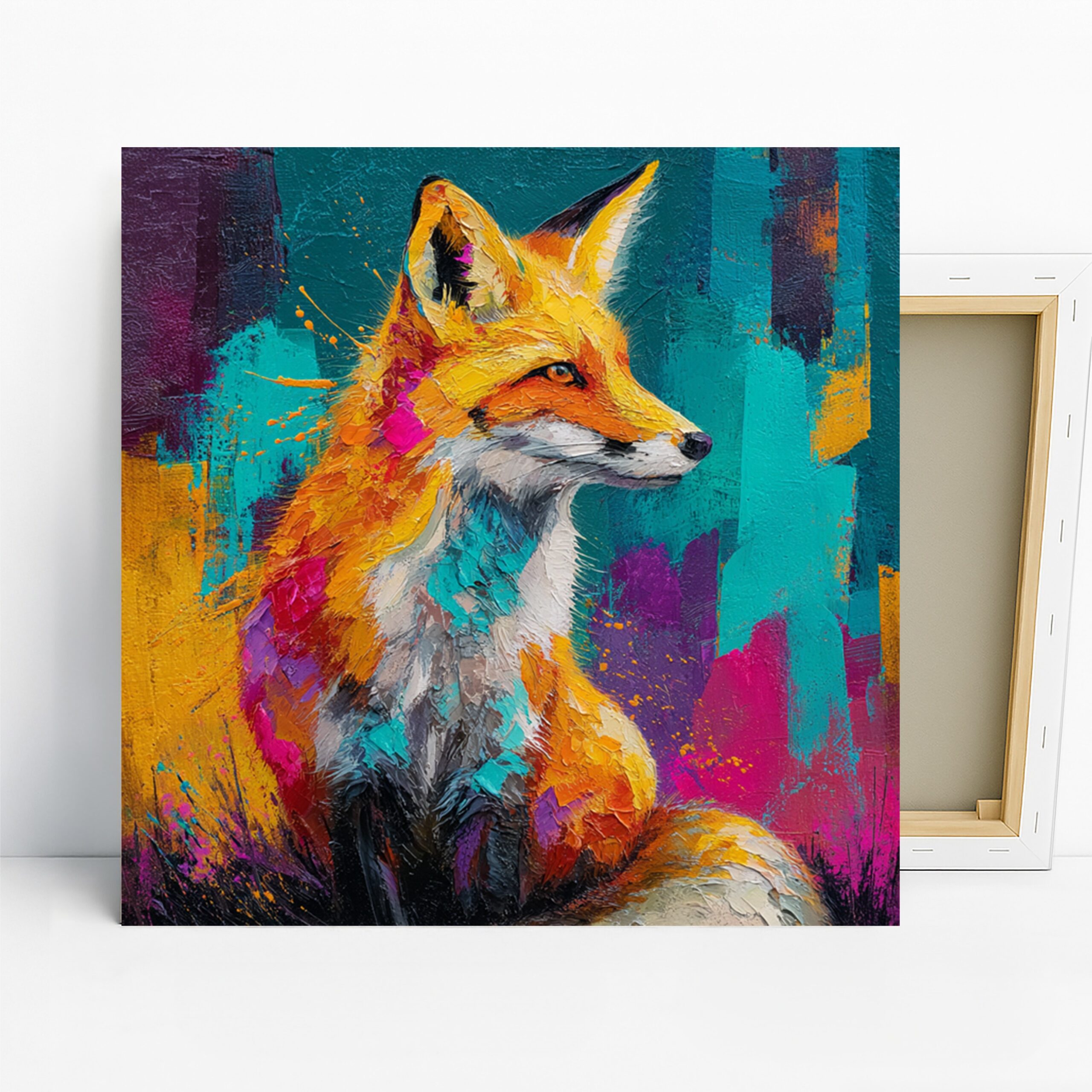 Fox Art, Canvas or Poster, Contemporary Whimsical Decor, Living Room Bedroom Office Children’s Room Wall Art, Yellow Teal Purple Orange