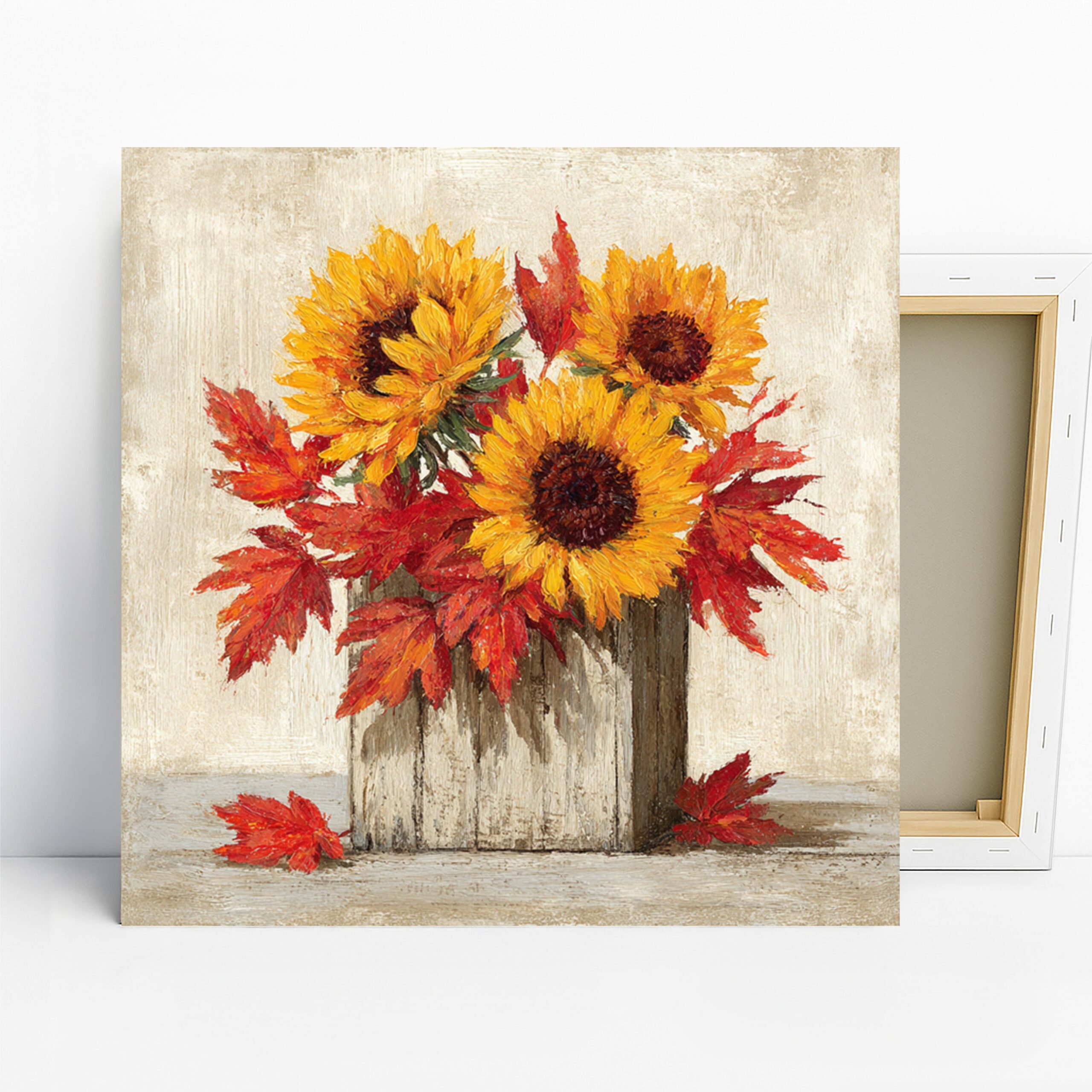 Sunflower Art, Canvas or Poster, Floral Rustic Decor, Living Room Dining Room Kitchen Wall Art, Yellow Red Brown Orange