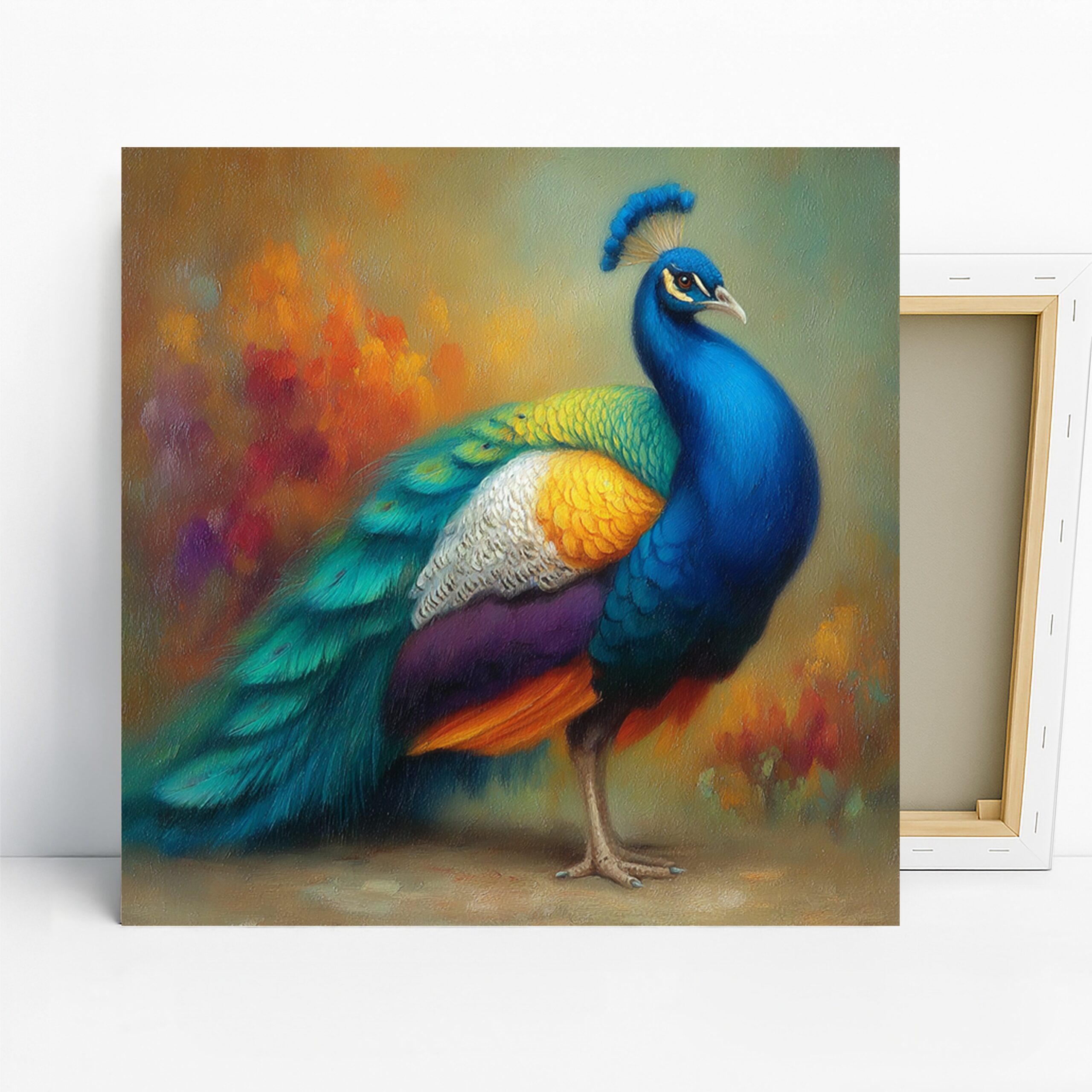 Peacock Art, Canvas or Poster, Animal Contemporary Nature Decor, Living Room Bedroom Dining Room Wall Art, Blue Green Yellow Purple