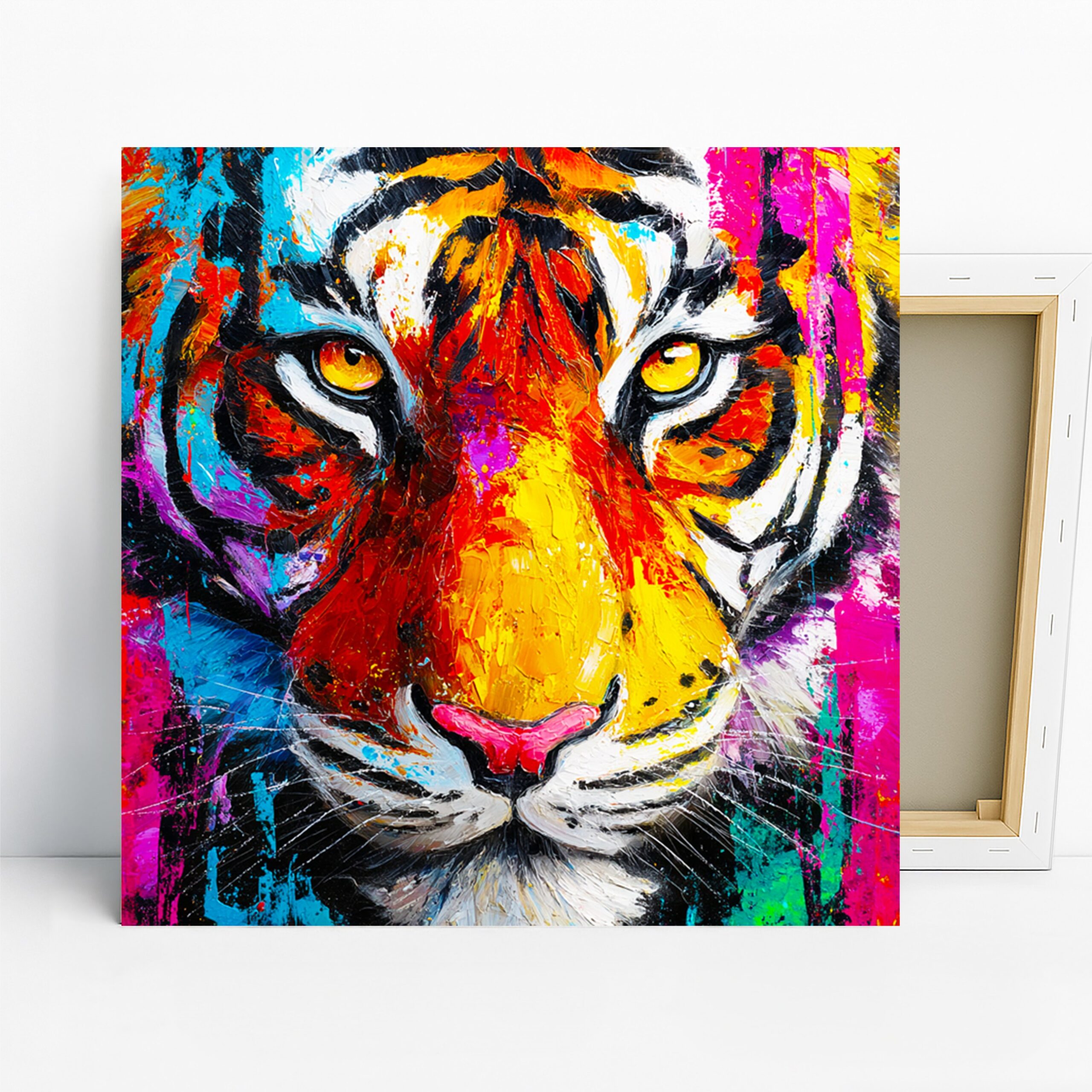 Colorful Tiger Face Art, Canvas or Poster, Contemporary Bohemian Decor, Living Room Bedroom Office Game Room Wall Art,Red Yellow Blue Orange