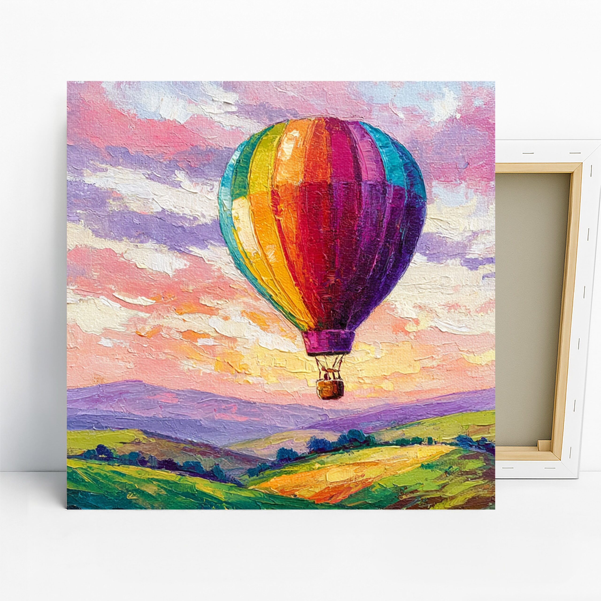Hot Air Balloon Art, Canvas or Poster, Bohemian Decor, Living Room Bedroom Office Dining Room Wall Art, Multicolor Purple Yellow Green