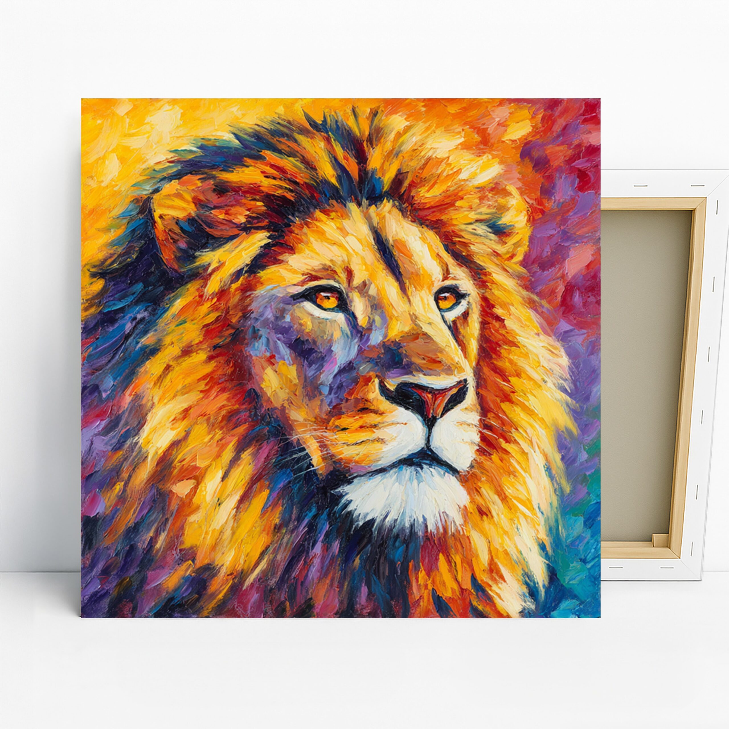 Lion Art, Canvas or Poster, Animal Contemporary Decor, Living Room Office Bedroom Dining Room Wall Art, Yellow Orange Blue Purple