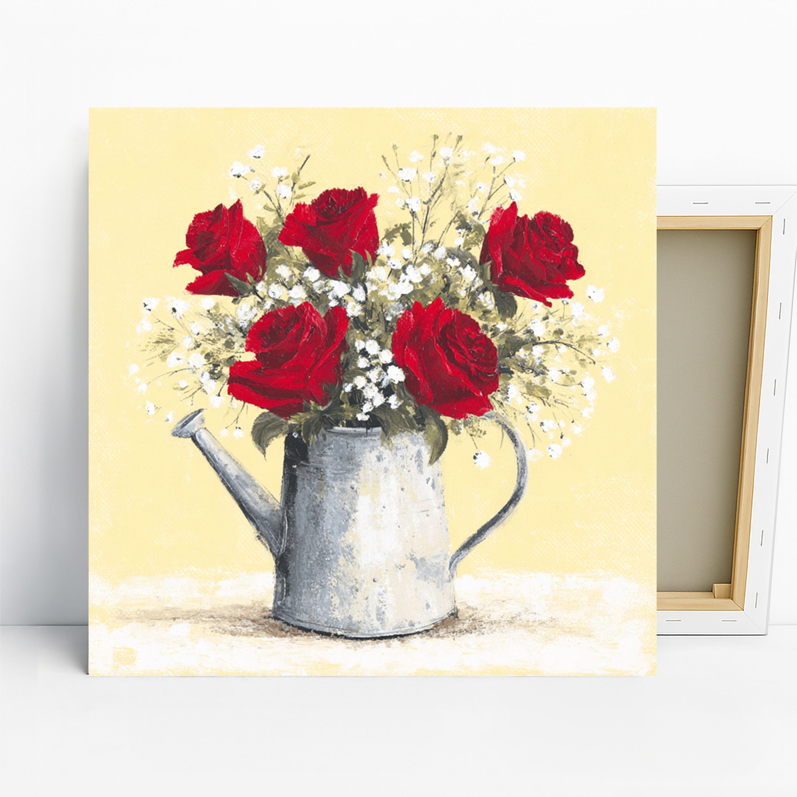 Red Roses Art, Canvas or Poster, Vintage Floral Farmhouse Decor, Living Room Dining Room Kitchen Wall Art, Red White Grey, Charming Decor