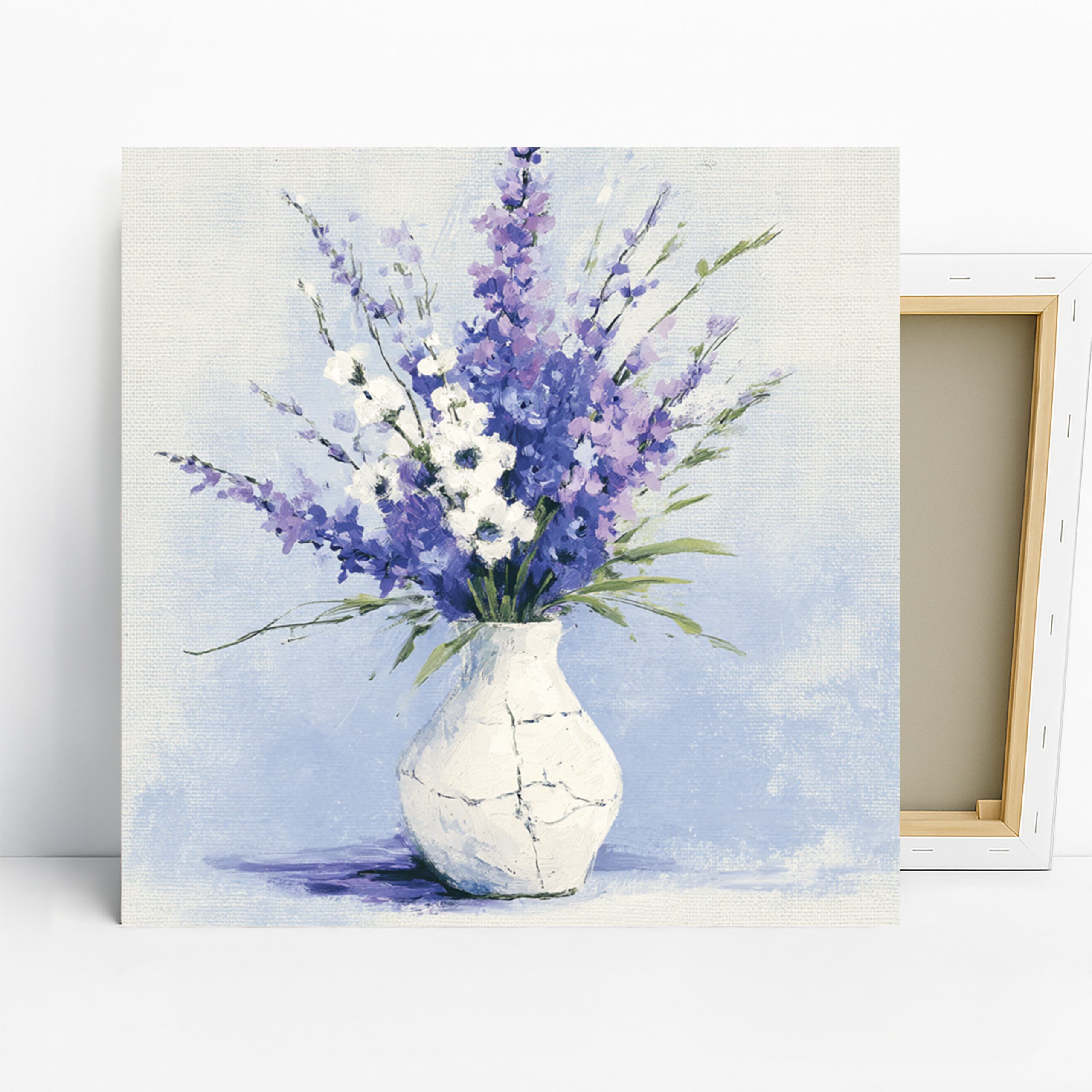 Lavender Bouquet Art, Canvas or Poster, Floral Impressionism Decor, Living Room Bedroom Dining Bathroom Wall Art, Purple White Blue Green