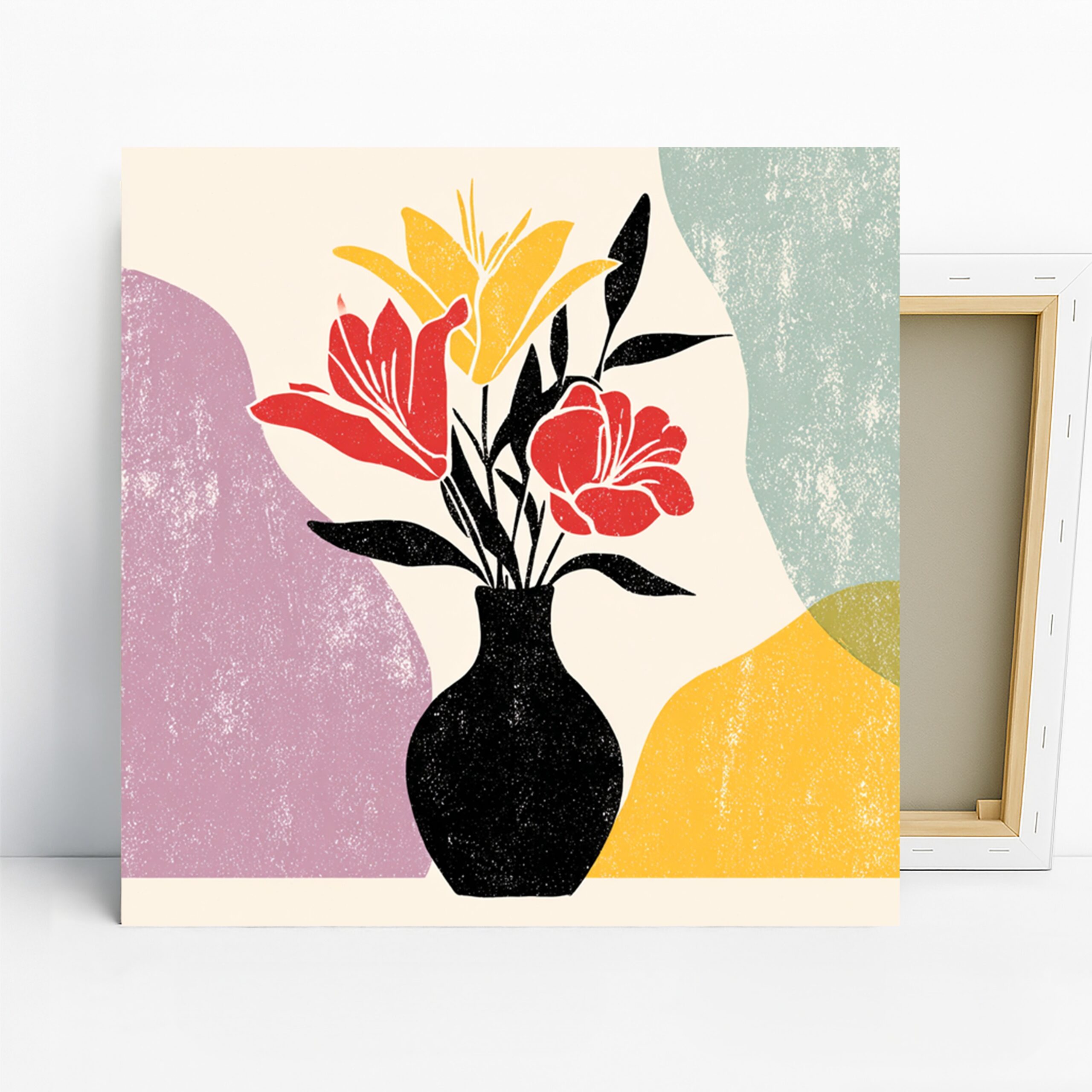 Floral Vase Art, Canvas or Poster, Contemporary Minimalist Decor, Living Room Dining Room Bedroom Office Wall Art, Red Yellow Black White