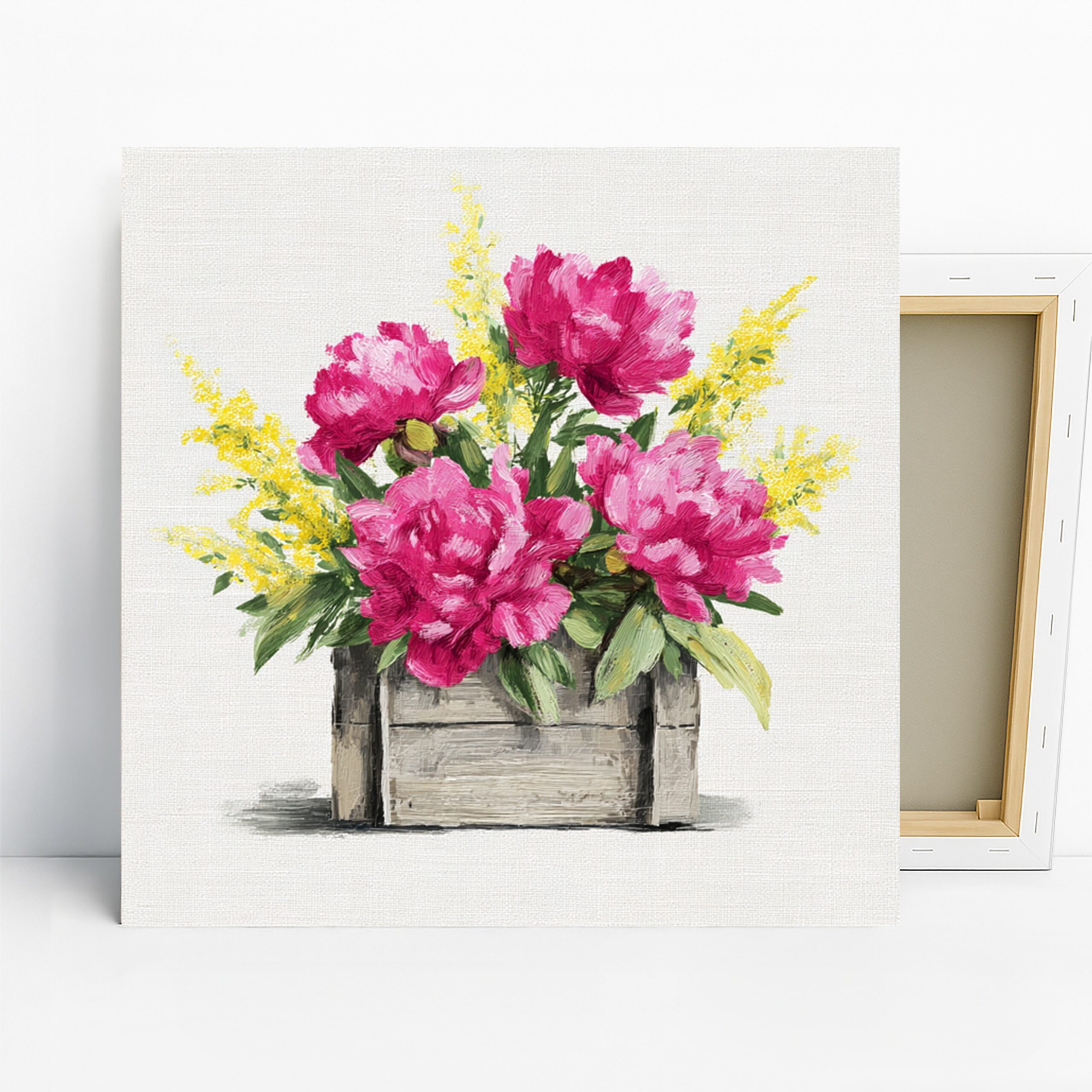 Rustic Peony Bouquet Art, Canvas or Poster, Floral Nature Decor, Living Room Bedroom Dining Room Wall Art, Pink Yellow Green White