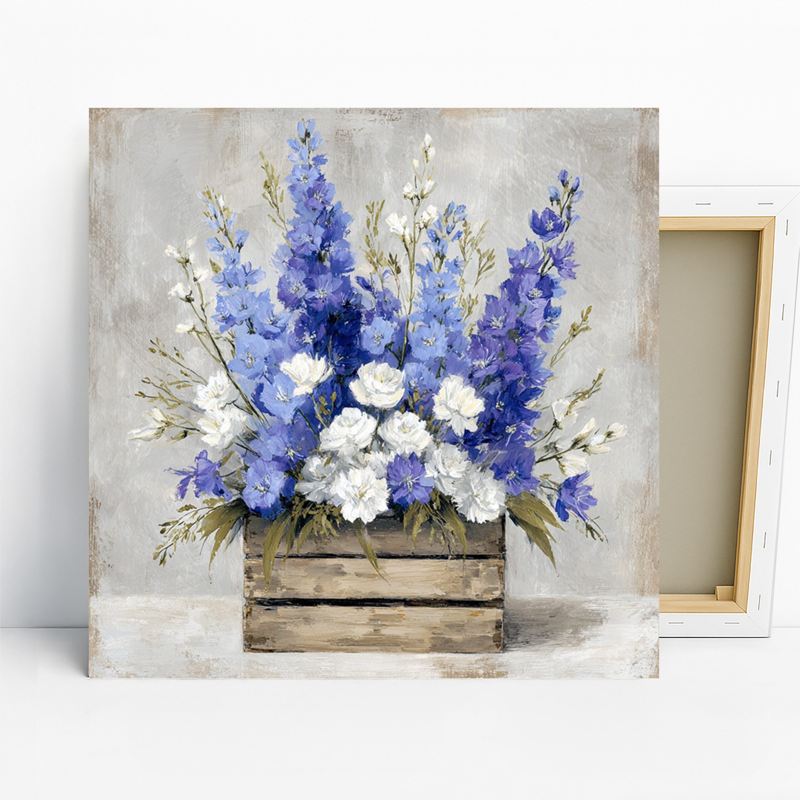 Blue Delphinium Art, Canvas or Poster, Floral Nature Decor, Living Room Bedroom Dining Room Wall Art, Blue Purple and White