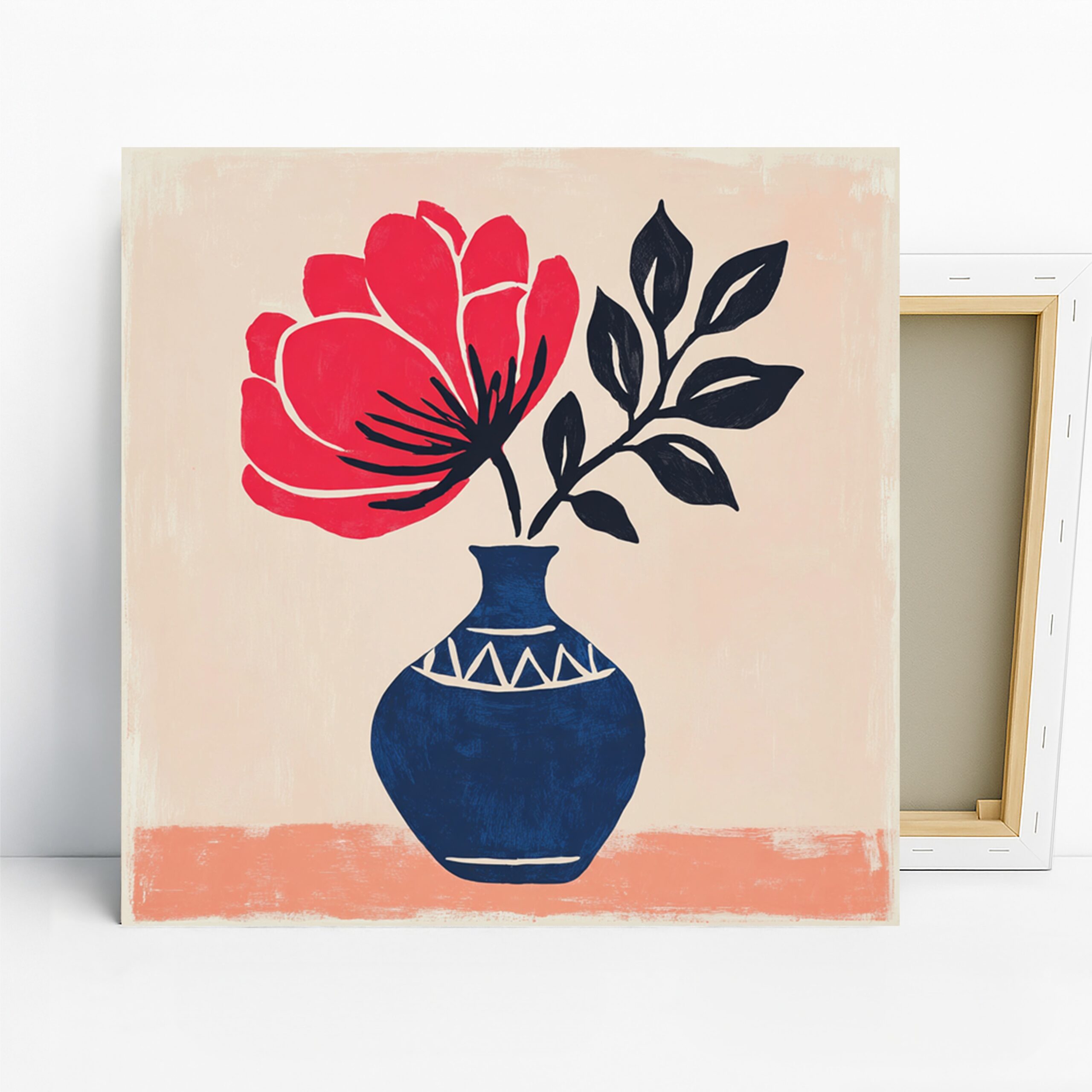 Bold Bloom Vase Art, Canvas or Poster, Floral Minimalism Decor, Living Room Bedroom Office Wall Art, Red Blue Black and White