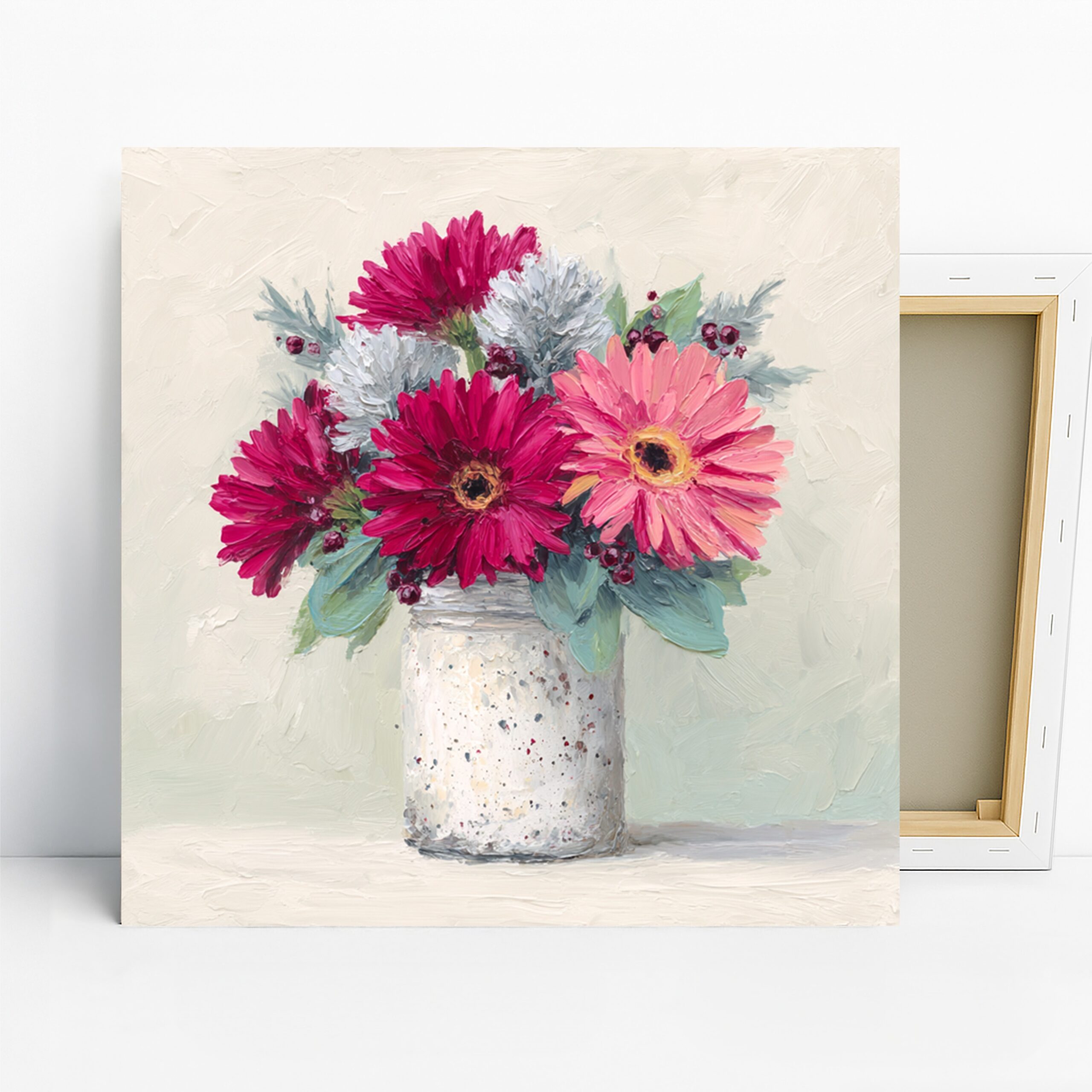 Gerbera Bouquet Art, Canvas or Poster, Floral Contemporary Decor, Living Room Dining Room Bedroom Wall Art, Pink Red White Green