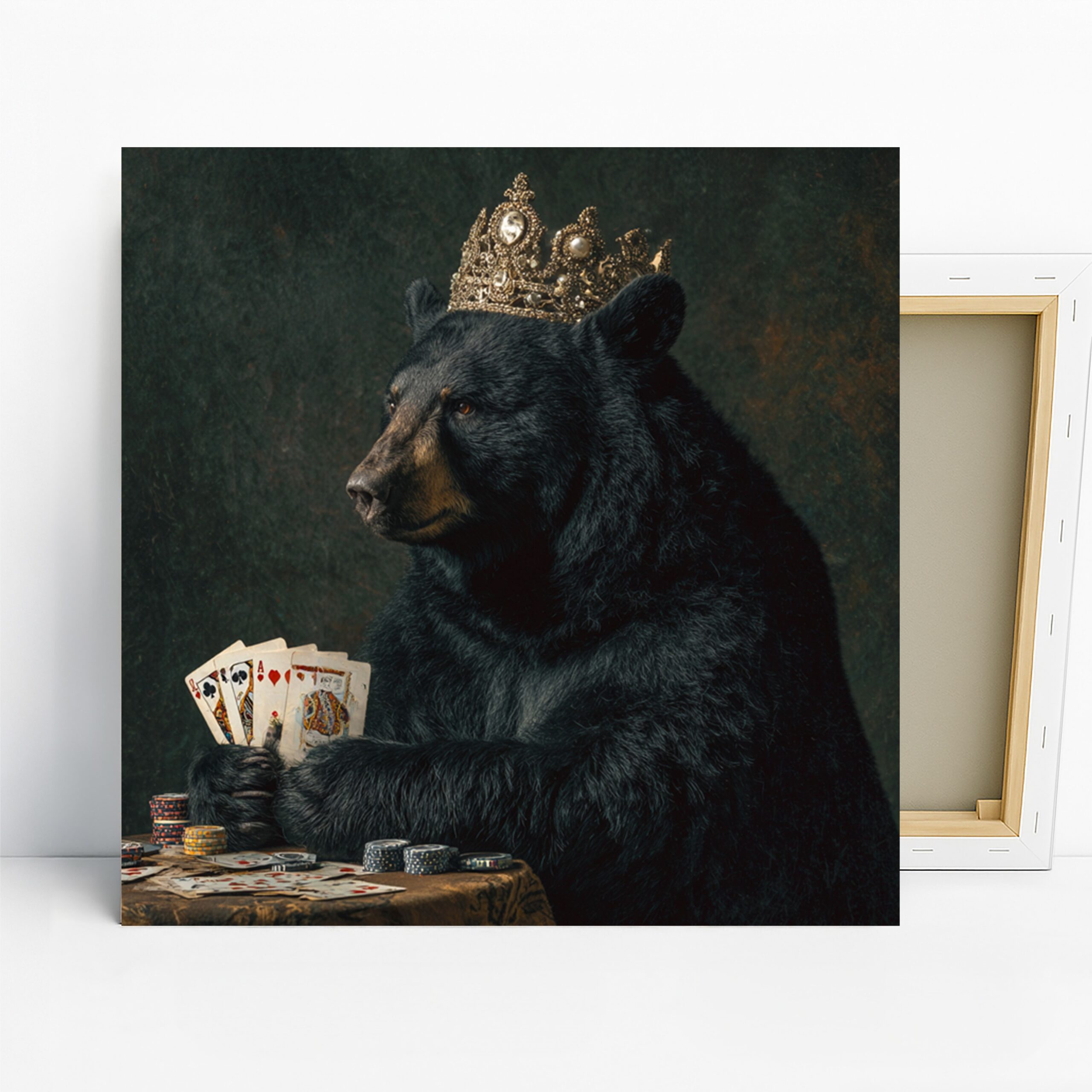 Bear Art, Canvas or Poster, Contemporary Rustic Glam Decor, Game Room Living Room Office Wall Art, Black Gold Brown, Poker Enthusiast Decor