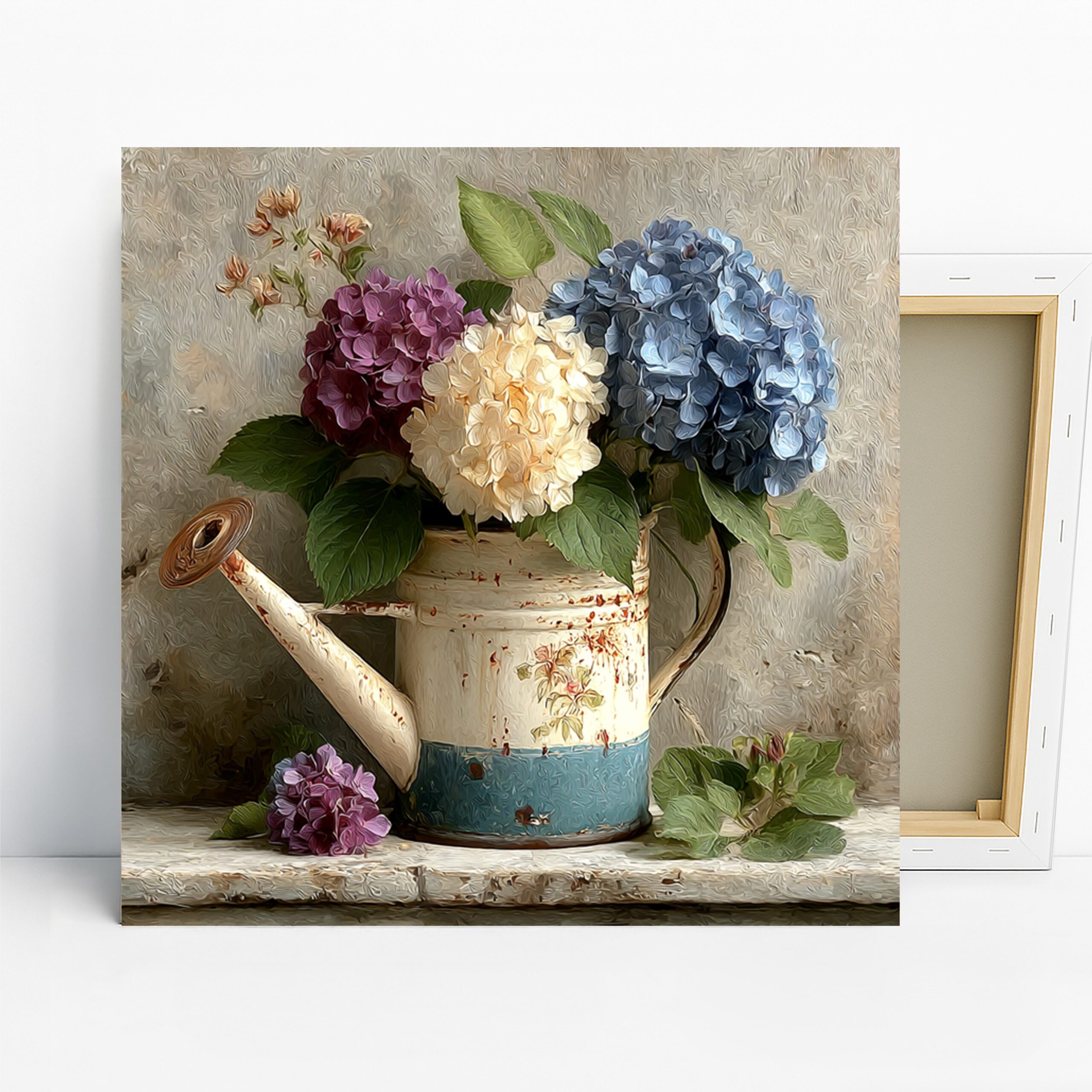Hydrangea Art, Canvas or Poster, Vintage Floral Decor, Living Room Bedroom Dining Room Wall Art, Blue Purple White Green