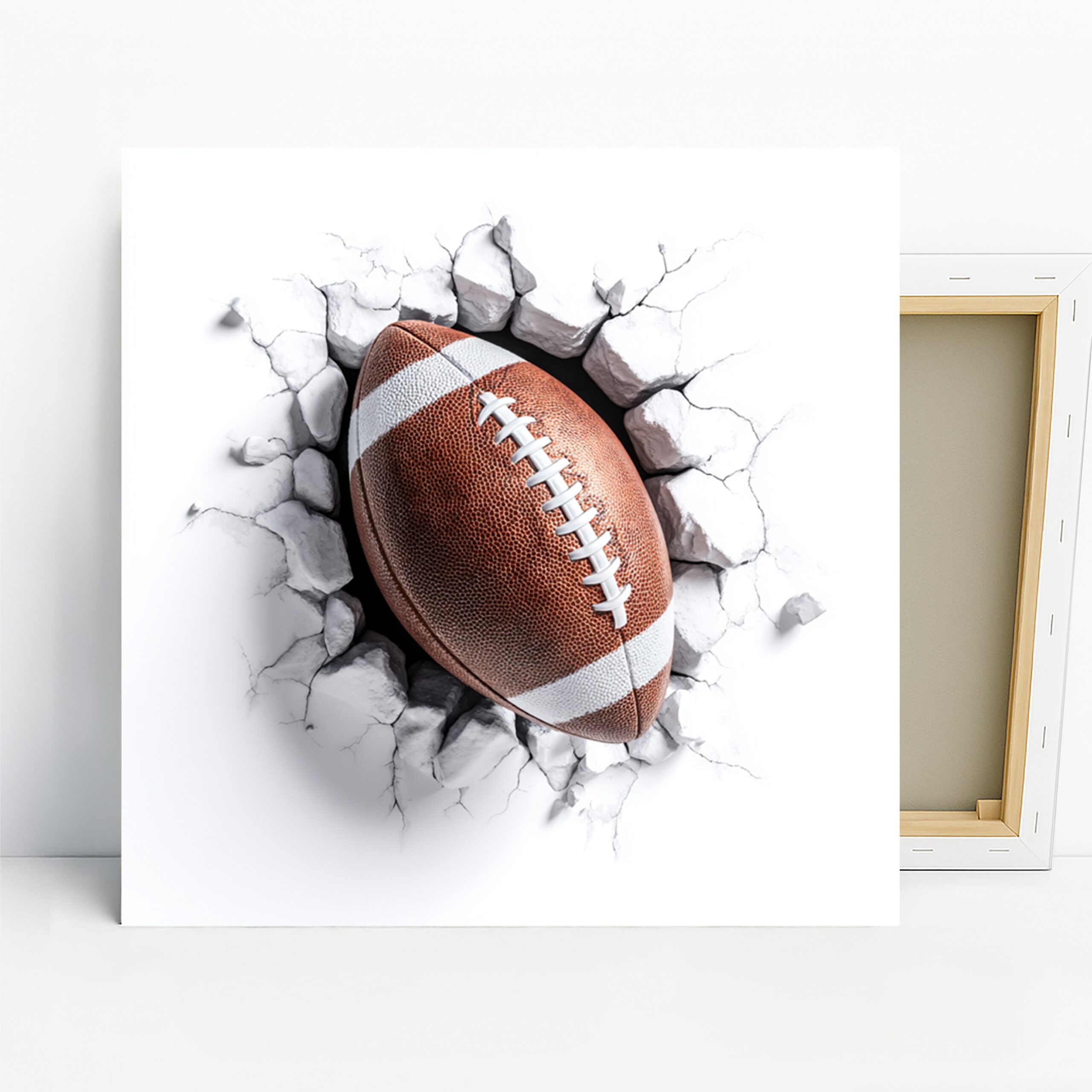 Football Impact Art, Canvas or Poster, Sports Contemporary Minimalist Decor, Game Room Living Room Office Wall Art, Brown White Black