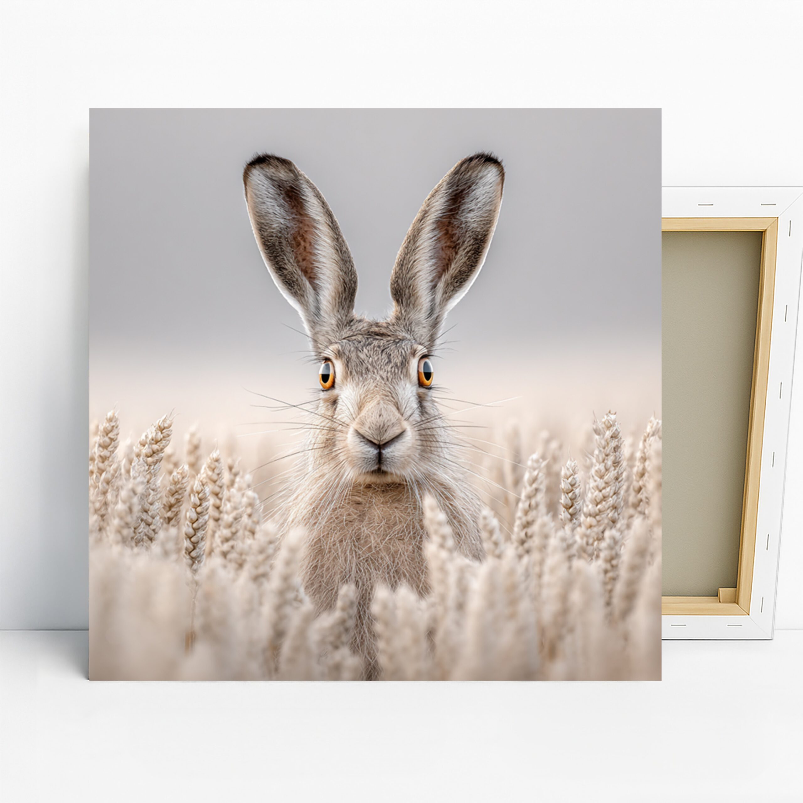 Hare Art, Canvas or Poster, Contemporary Rustic Farmhouse Decor, Living Room Bedroom Office Wall Art, Brown White Yellow Grey