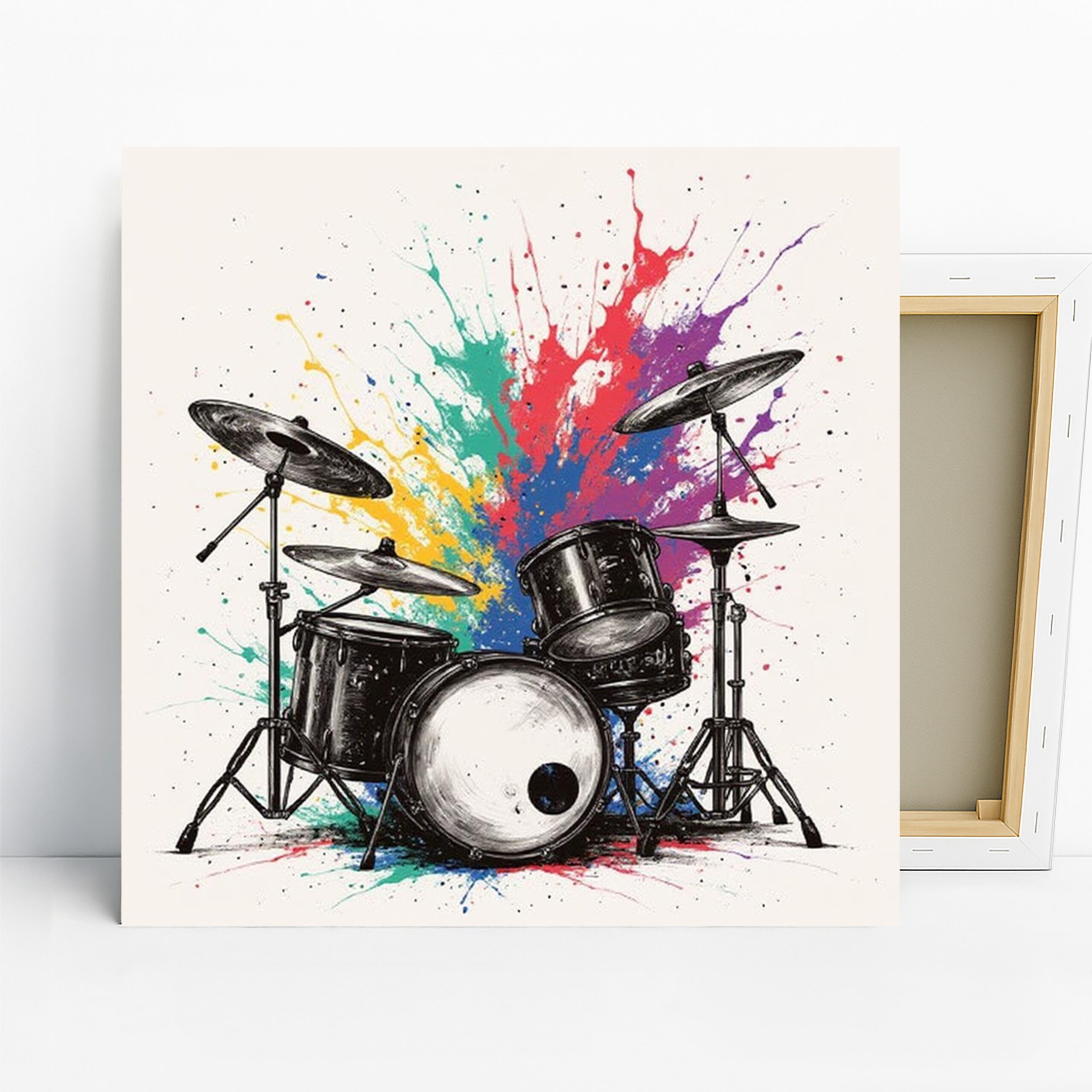 Explosive Drum Set Art, Canvas or Poster, Contemporary Music Decor, Living Room Bedroom Home Studio Wall Art, Black White Multicolor