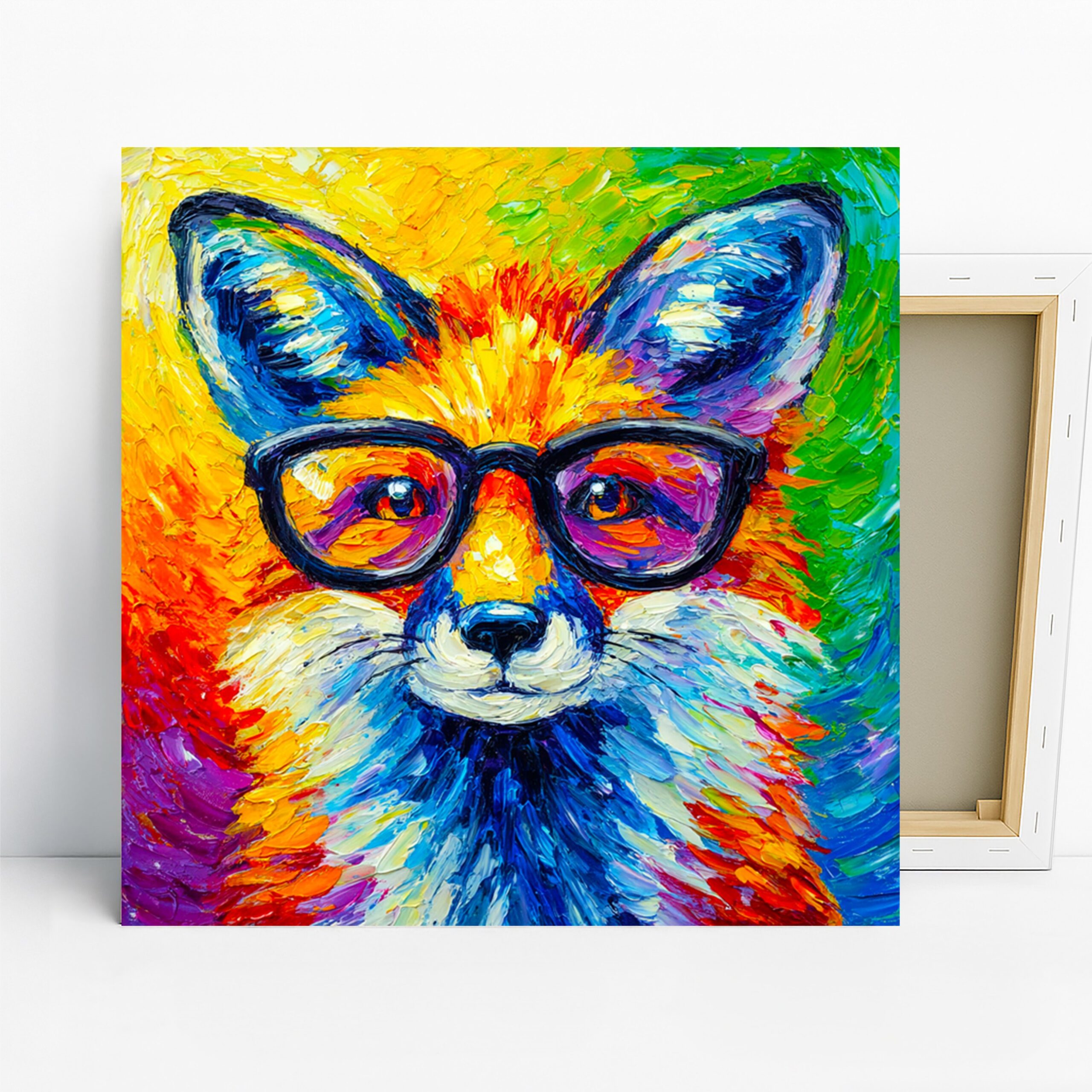 Colorful Fox Art, Canvas or Poster, Whimsical Contemporary Decor, Living Room Office Children Room Bedroom Wall Art, Blue Yellow Red Orange