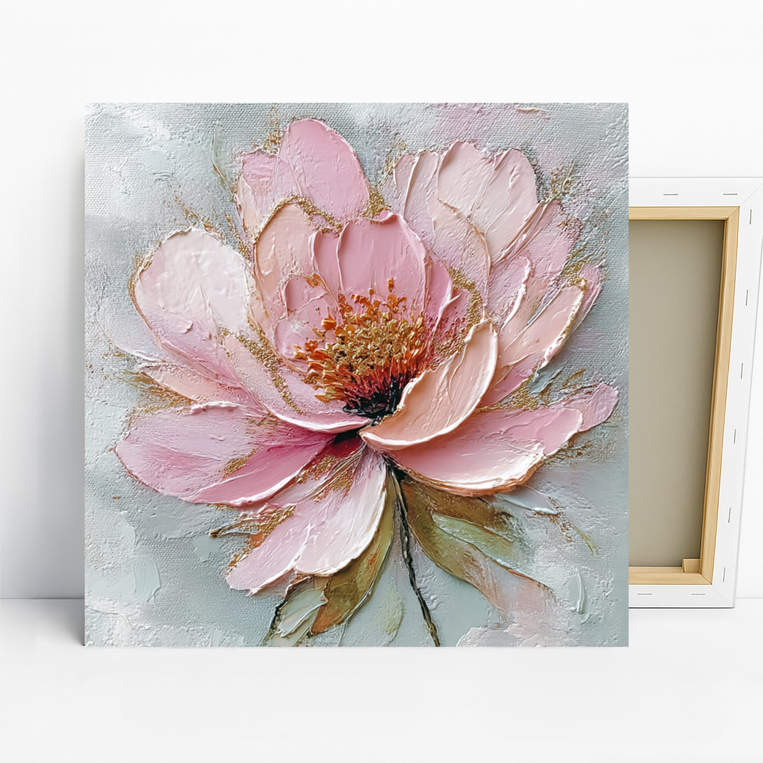 Pink Peony Bloom Art, Canvas or Poster, Floral Contemporary Decor, Living Room Bedroom Office Wall Art, Pink Gold White Elegant Floral Print
