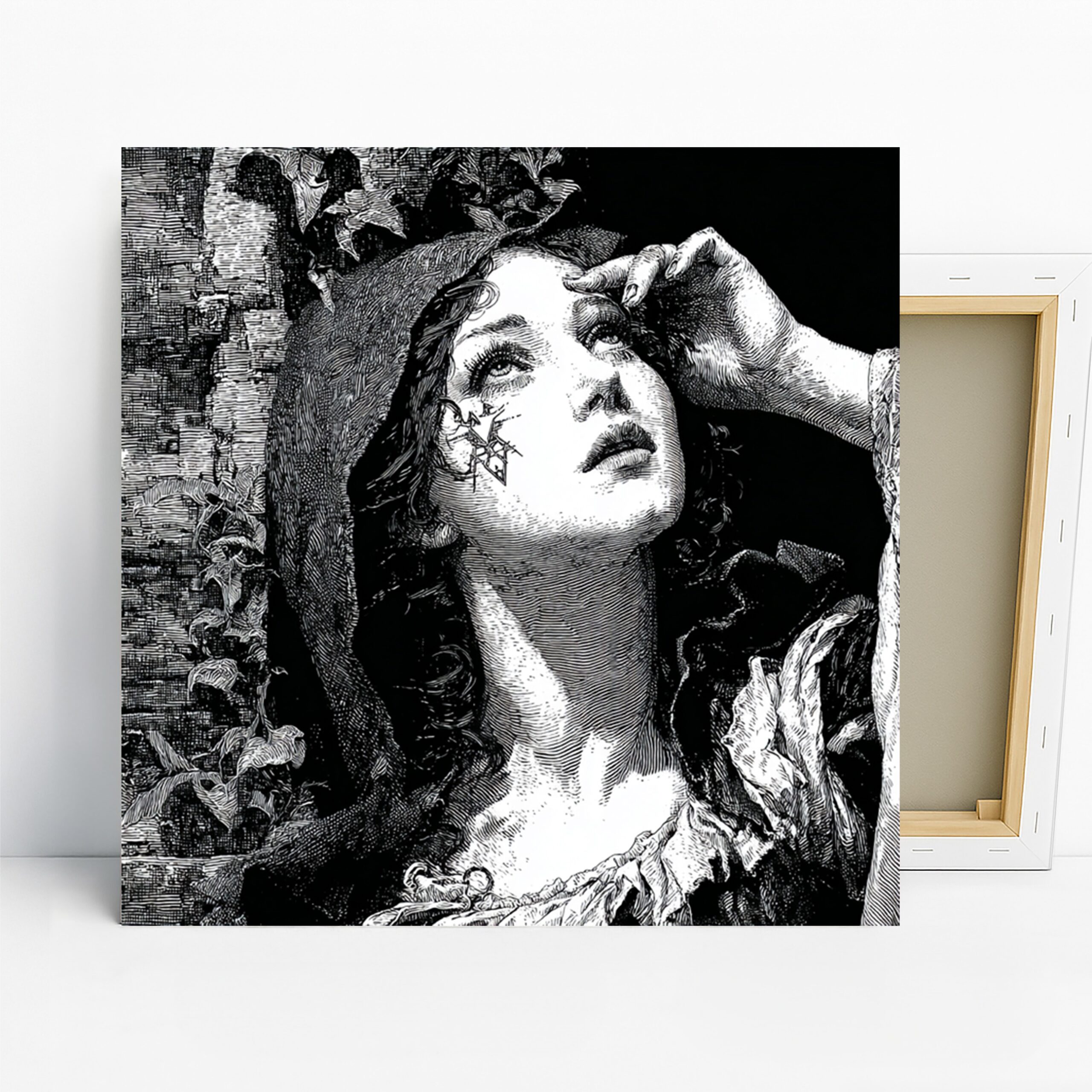 Dreamy Gaze Art, Canvas or Poster, Classic Vintage Bohemian Decor, Bedroom Living Room Office Wall Art, Black White Gray tones