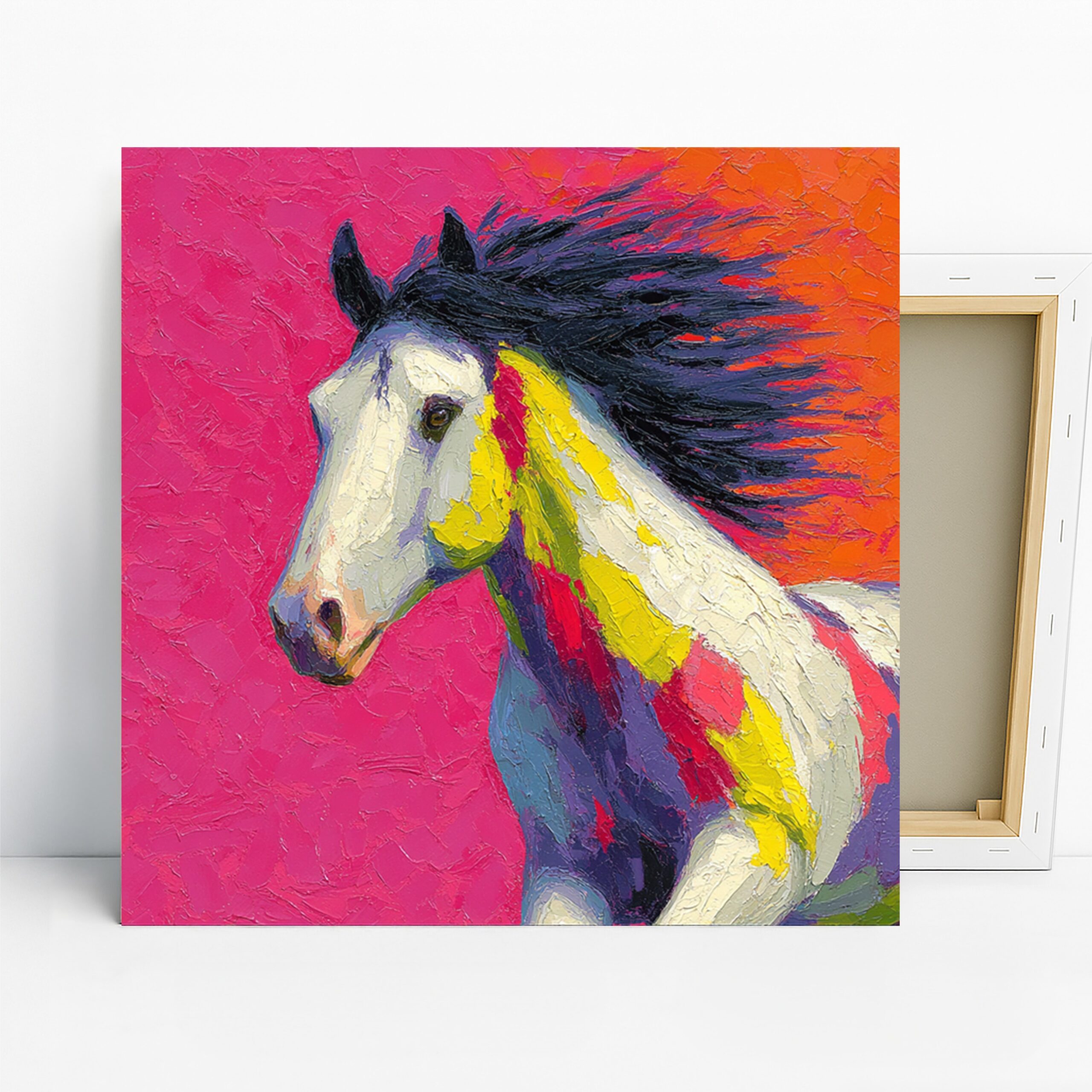 Horse Art, Canvas or Poster, Contemporary Impressionism Decor, Living Room Bedroom Office Dining Room Wall Art, Pink Yellow White Blue